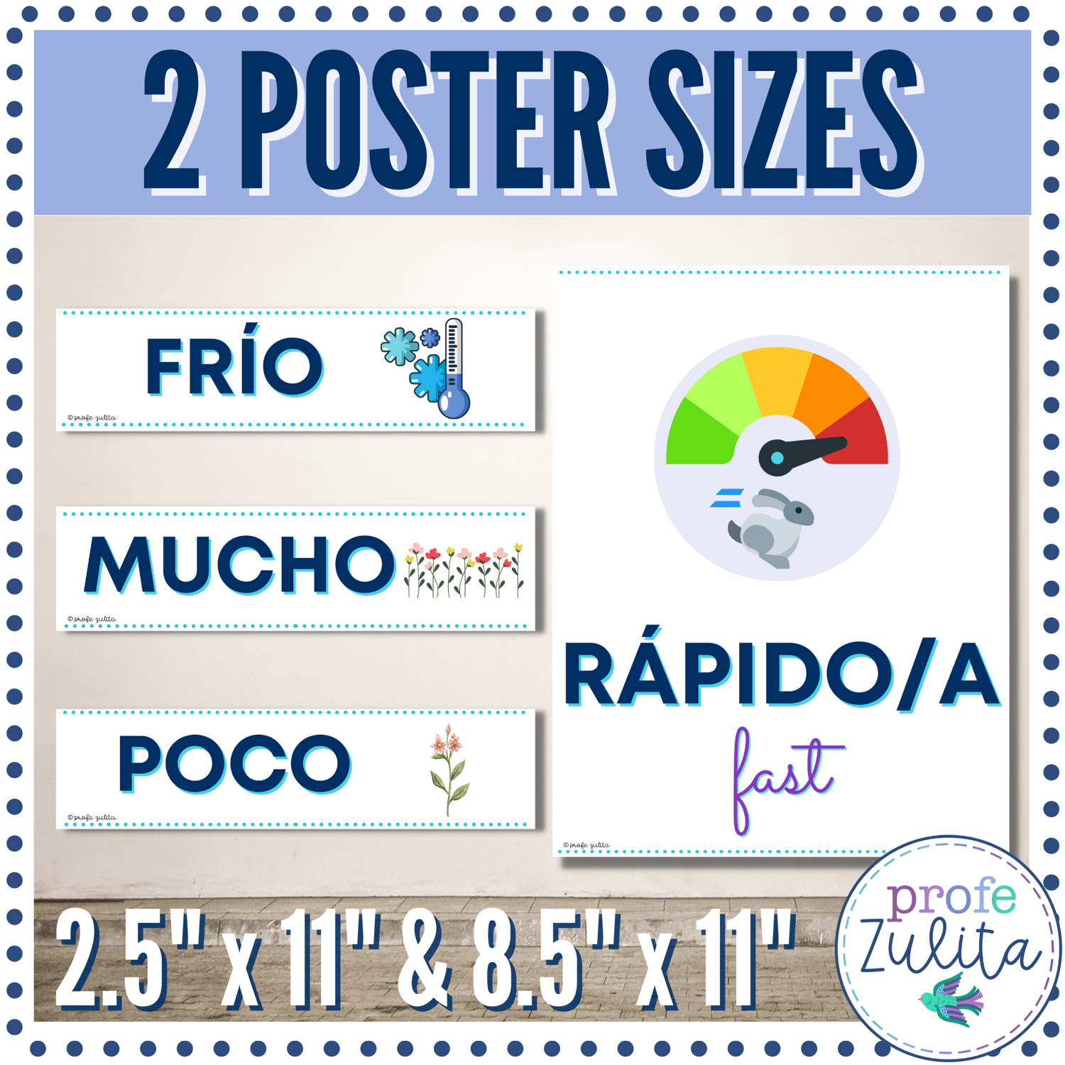 31 Spanish Adjectives Word Wall Posters - 2 Sizes