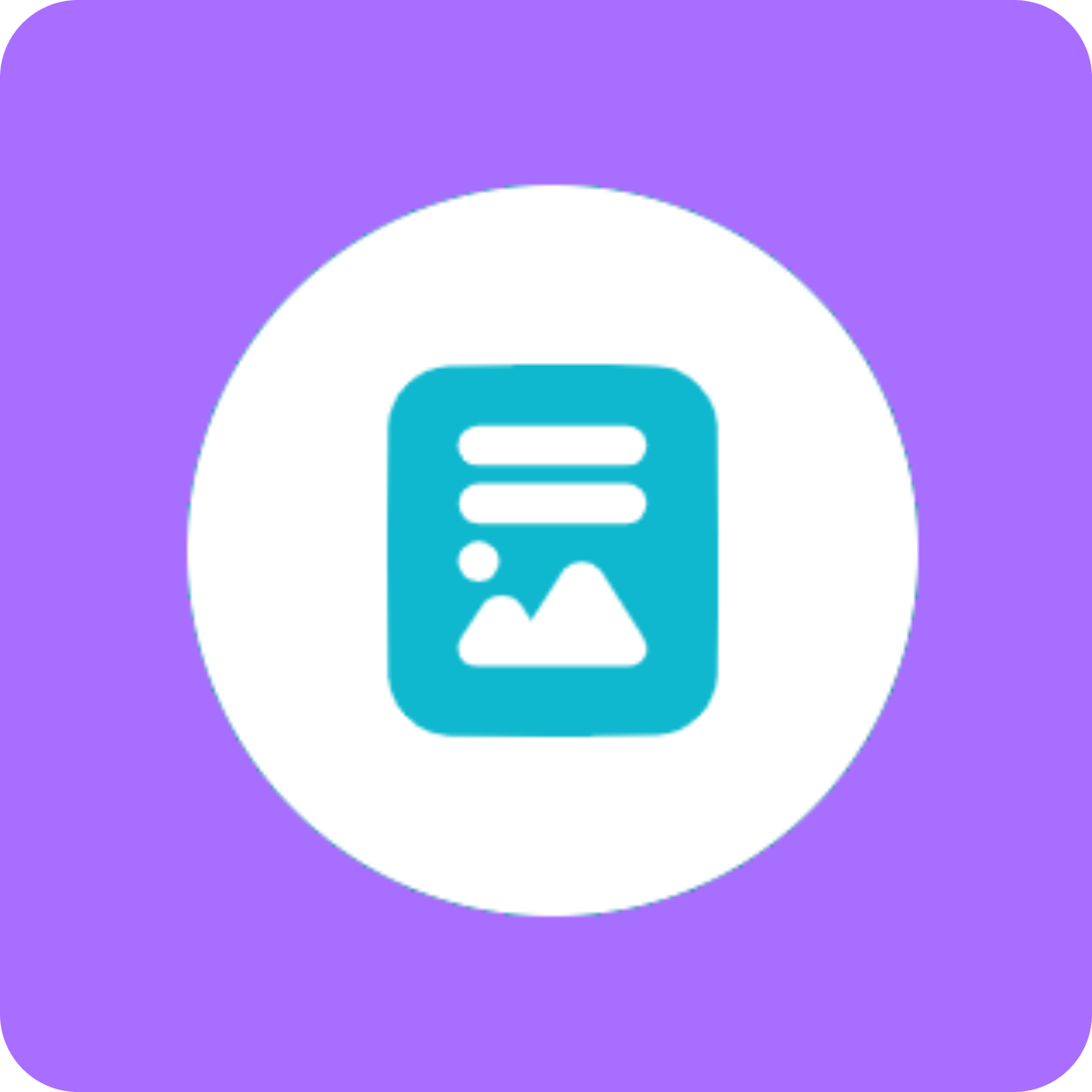 Canva Doc Icon is blue maybe cyan with a white circle behind it and a vibrant purple background.