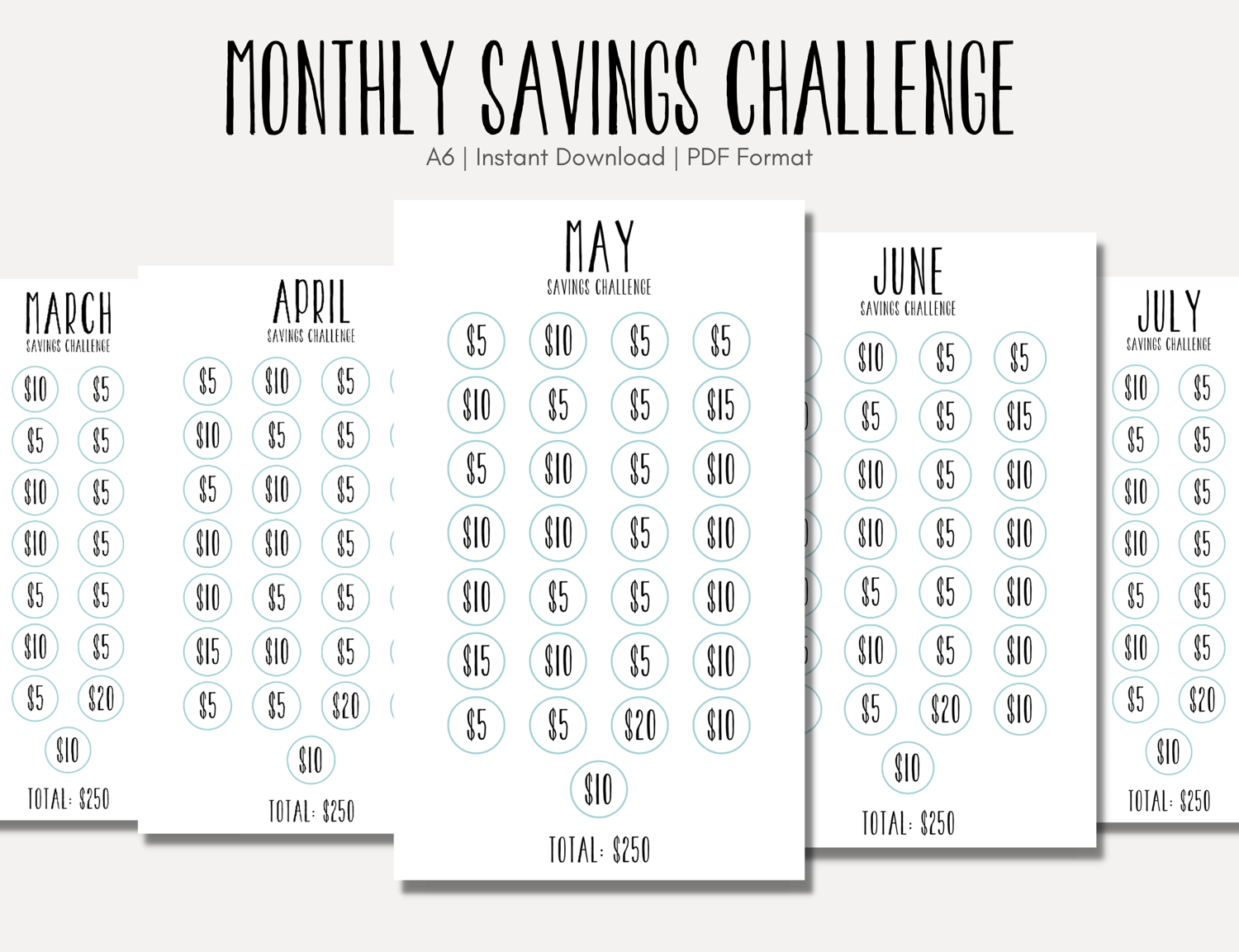 12 Month Monthly Budget Savings Challenge (January - December) -  {printable, digital, and reusable each year}