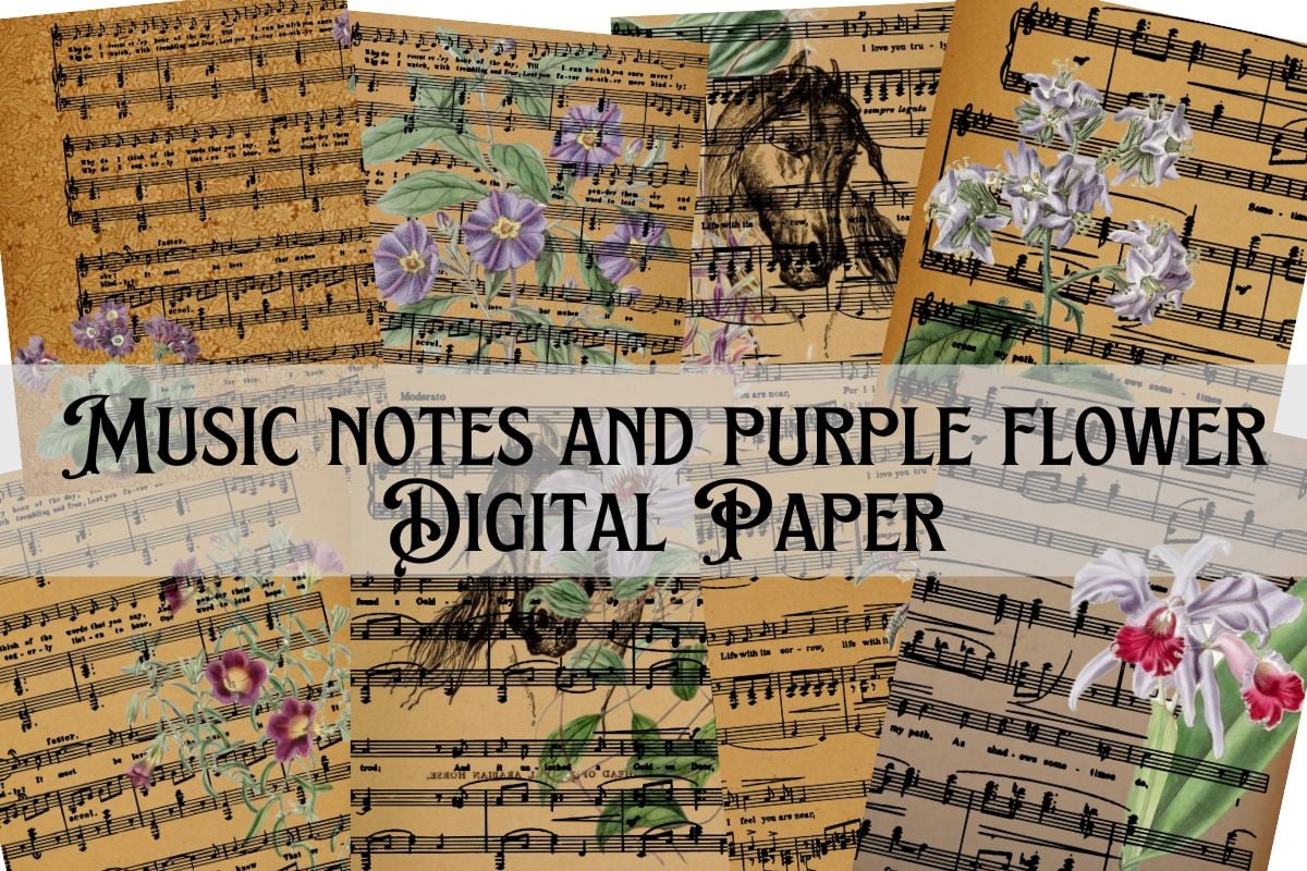 sheet music digital paper, vintage music notes scrapbook