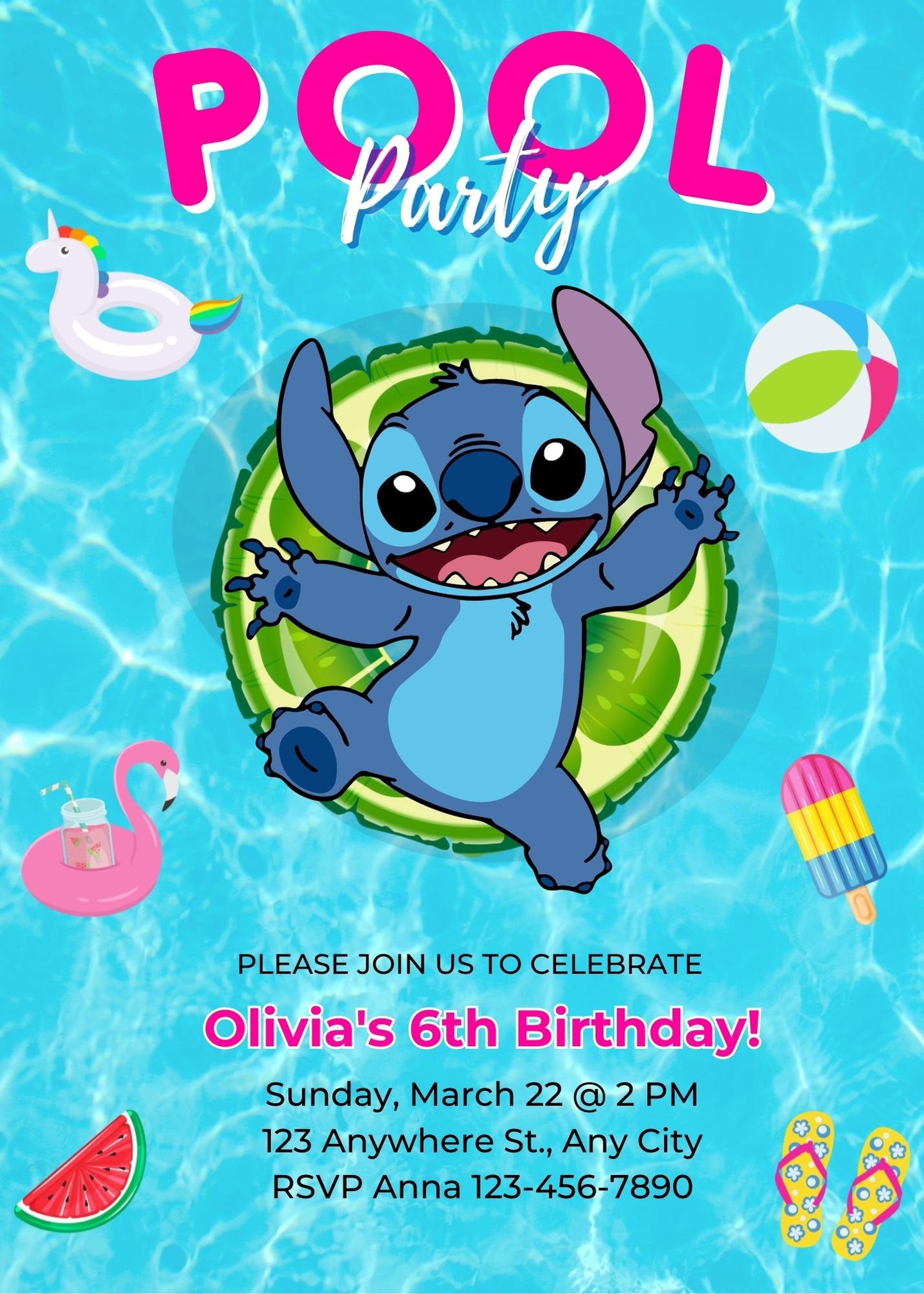 Stitch Birthday Pool Party Invitation, Stitch and Lilo
