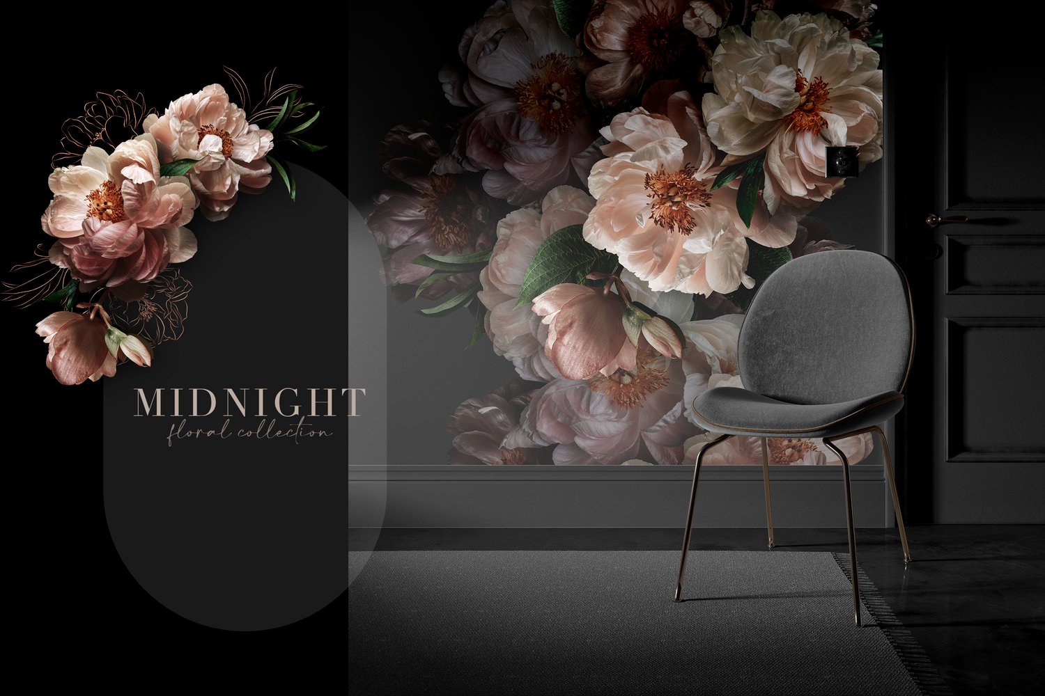 dark and moody set of peony flower graphics
