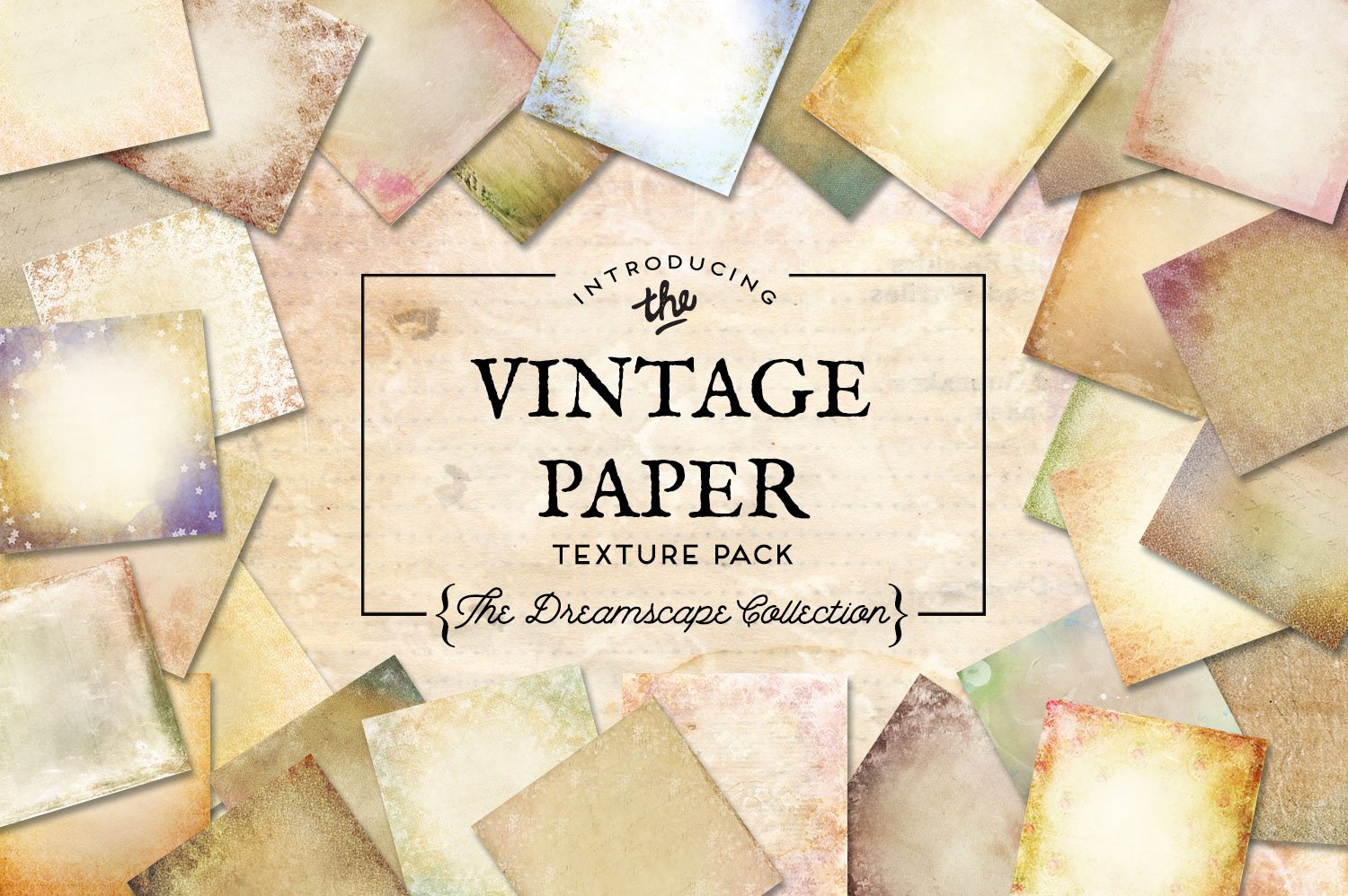 creamy vintage digital paper graphics in cream, pink, blue, green, purple, tan, beige, sepia and brown