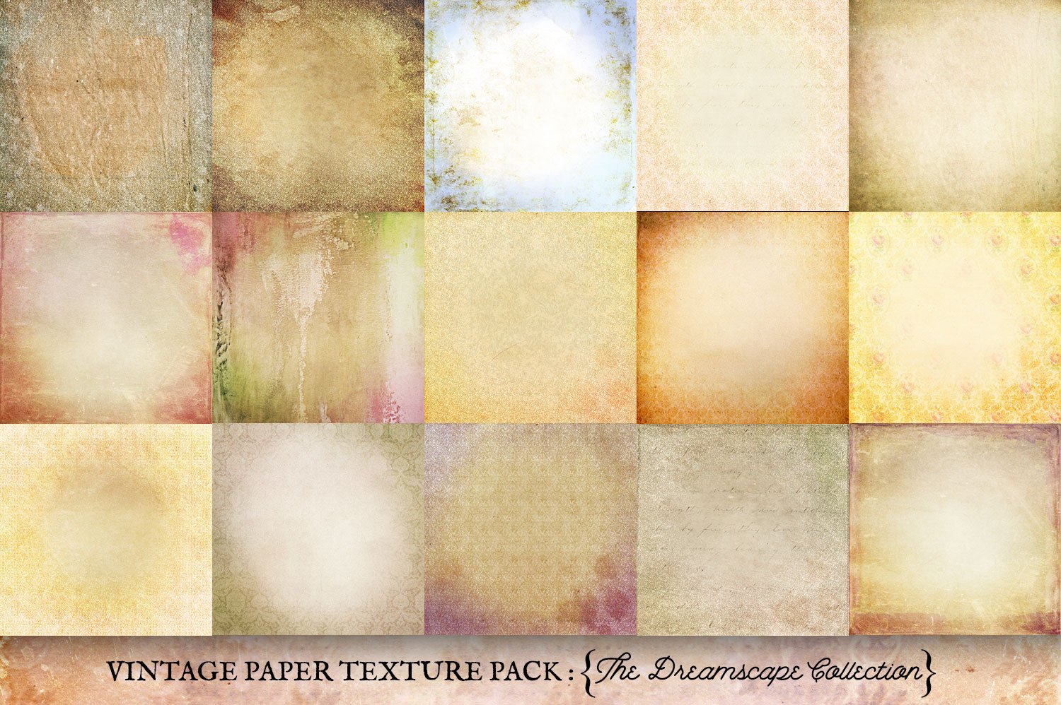 creamy vintage digital paper graphics in cream, pink, blue, green, purple, tan, beige, sepia and brown