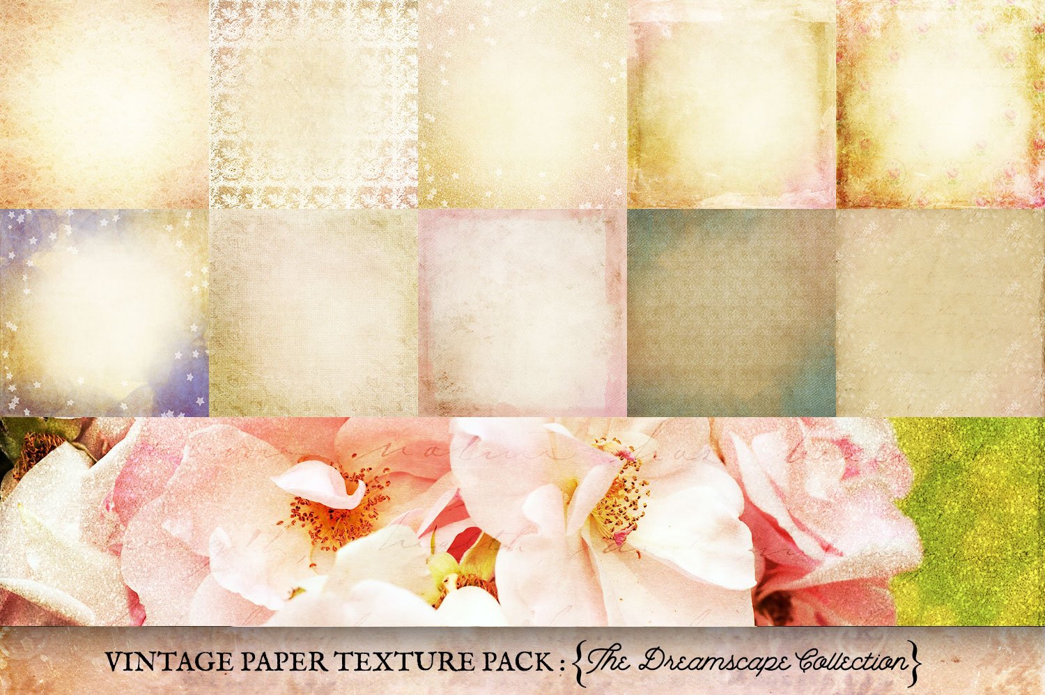 creamy vintage digital paper graphics in cream, pink, blue, green, purple, tan, beige, sepia and brown