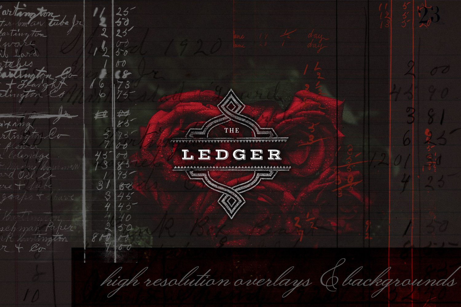 Digital ledger papers and overlay graphics.