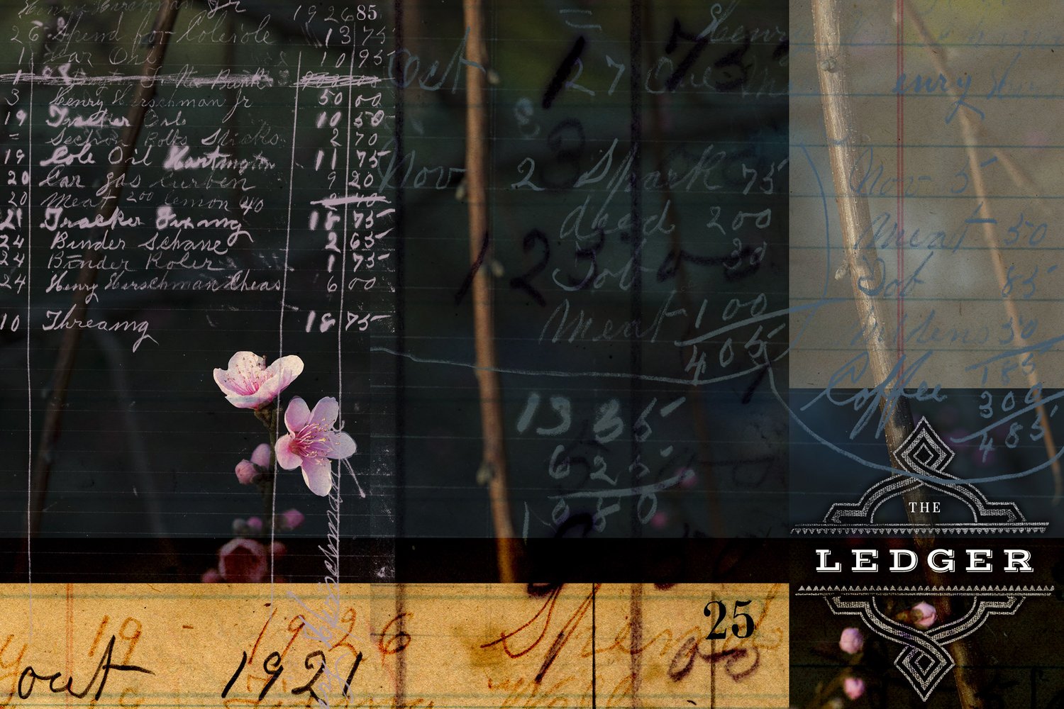 Digital ledger papers and overlay graphics.