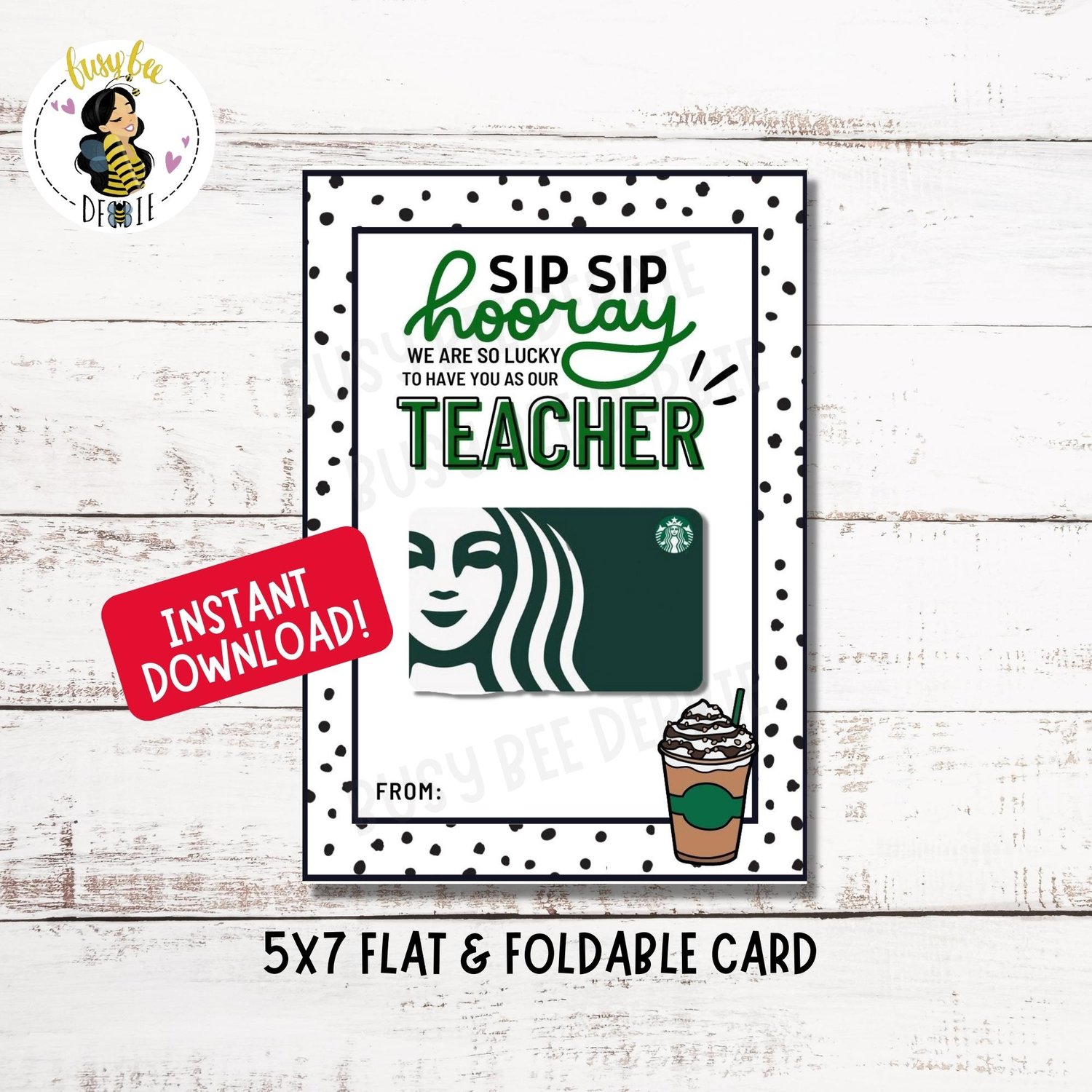 INSTANT DOWNLOAD  Gift Card Teacher Appreciation Gift Teacher Thank  You End of the Year Teacher Gift 5x7 Gift Card DIY Printable 