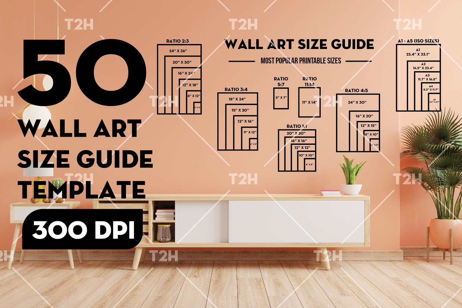 Wall art size guide bundle - Standard print size guide - Most popular printable sizes