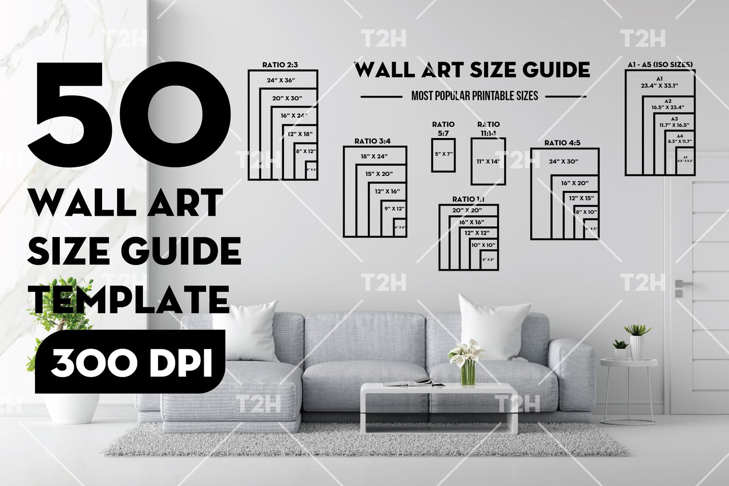Wall art size guide bundle - Standard print size guide - Most popular printable sizes