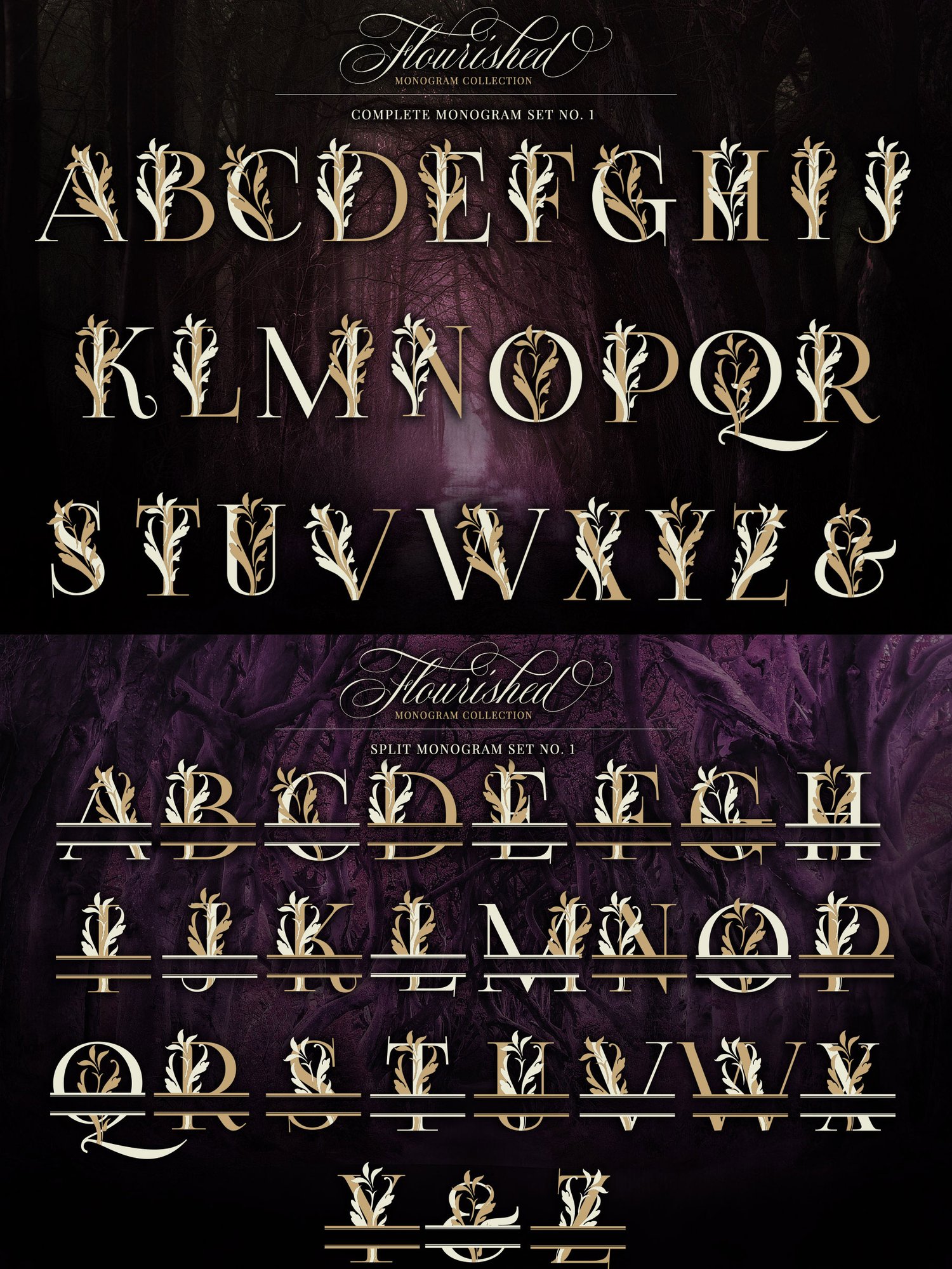 flourished split monogram collection monograms embellished with hand drawn flourishes
