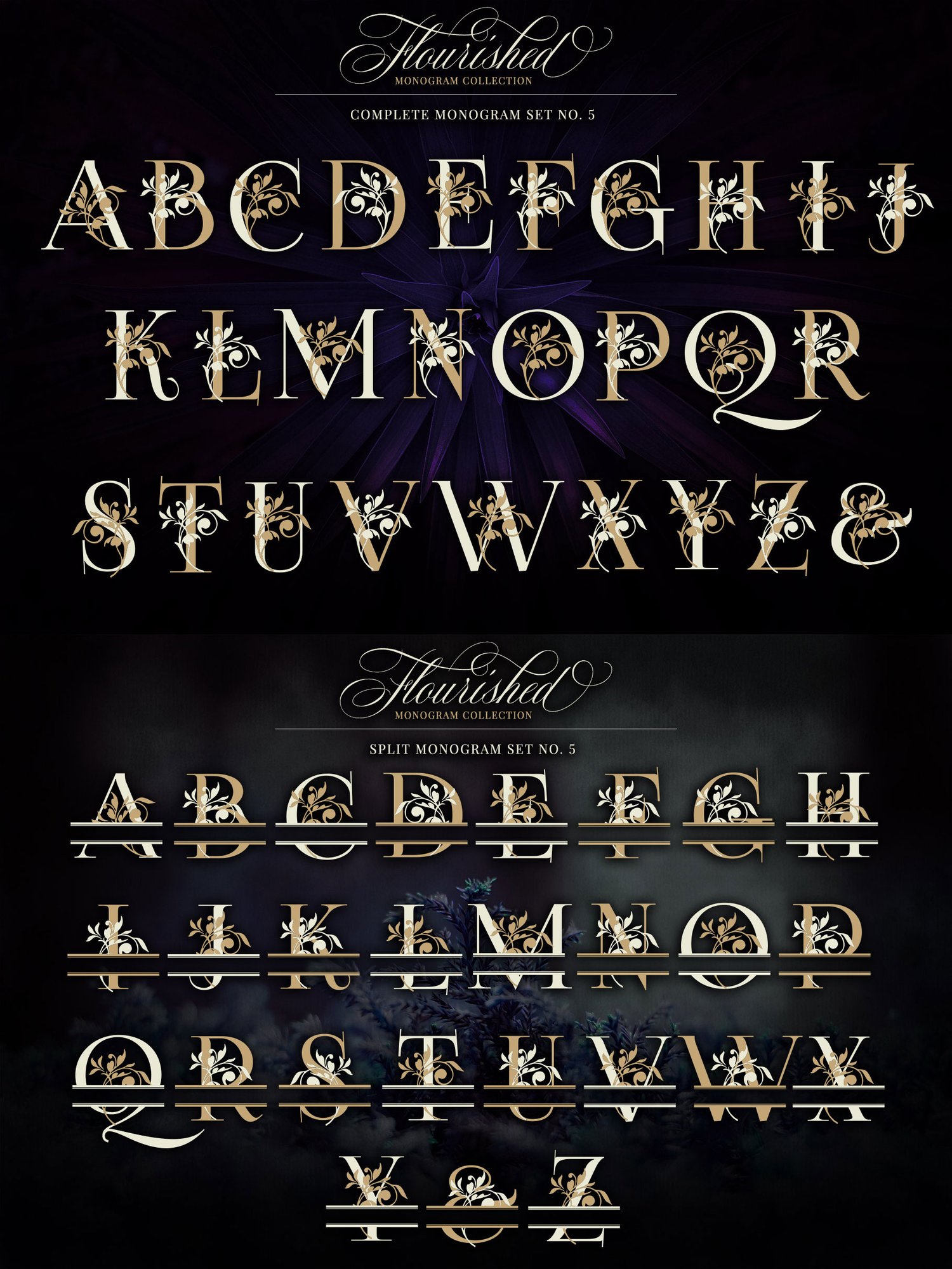 flourished split monogram collection monograms embellished with hand drawn flourishes