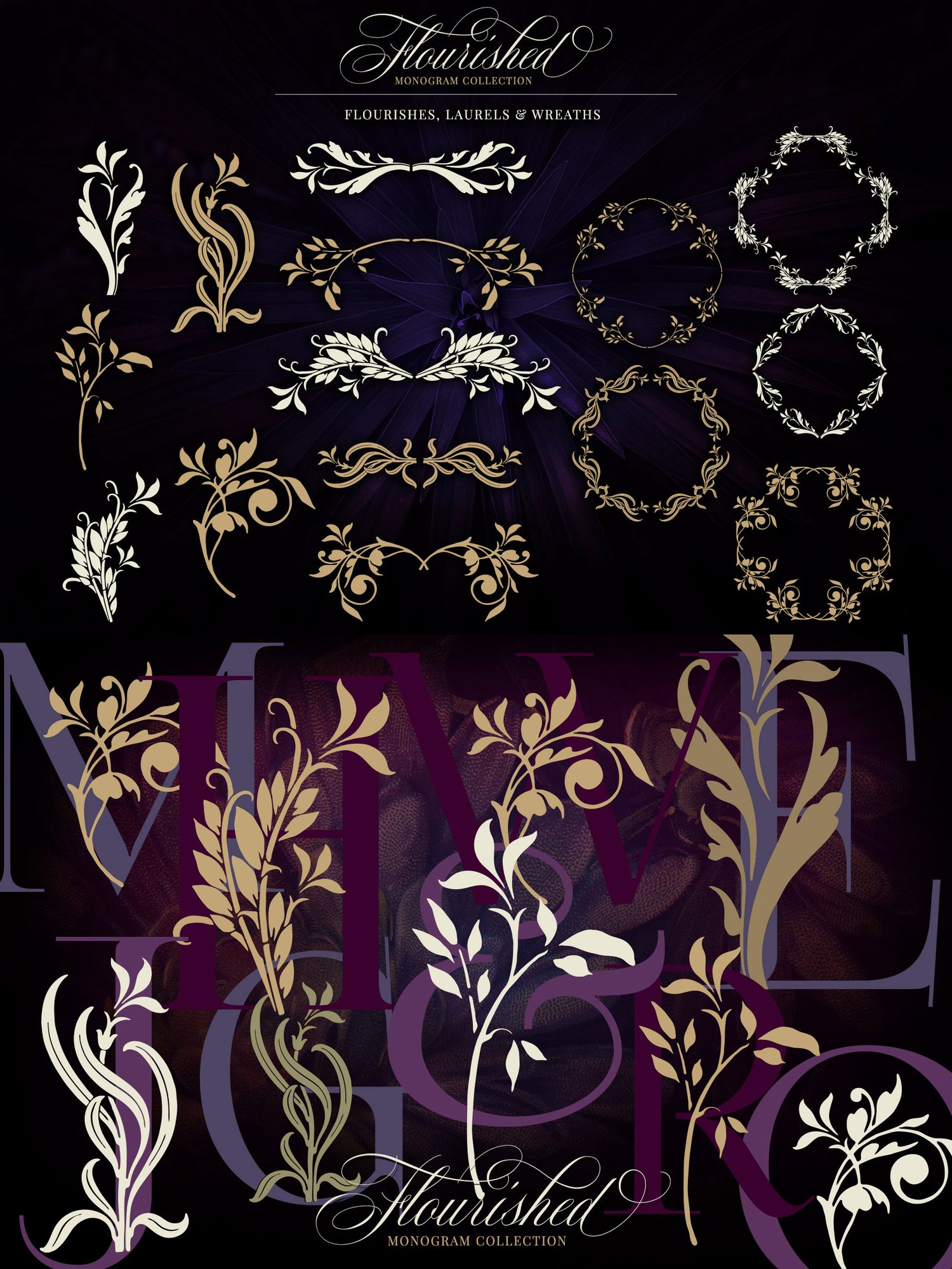 flourished split monogram collection monograms embellished with hand drawn flourishes