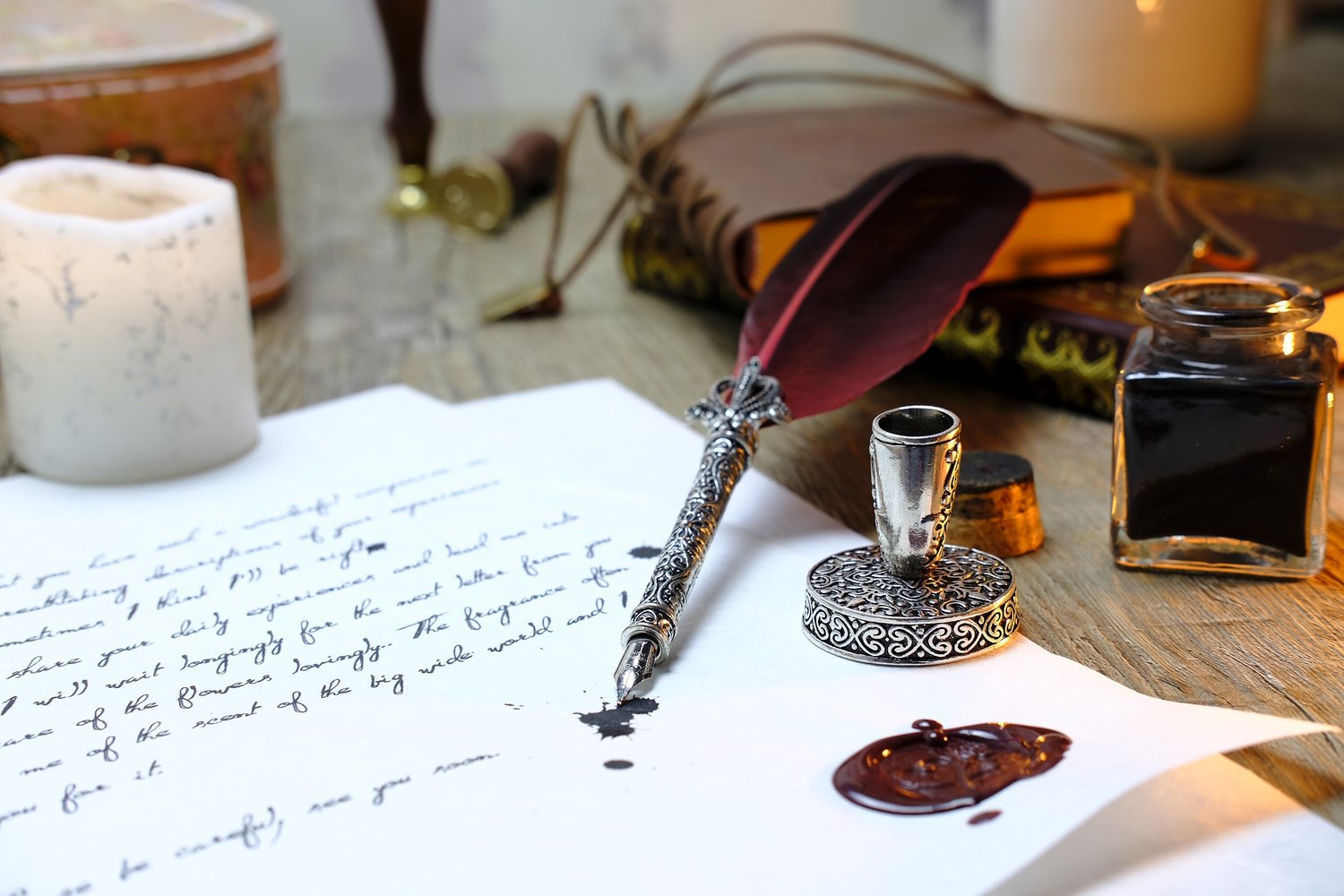 old fashioned quill and ink writing.