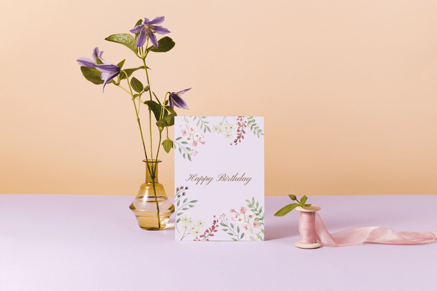 Watercolour Floral Folded Card Portrait | Customizable Canva Template | Digital. Mock outside back