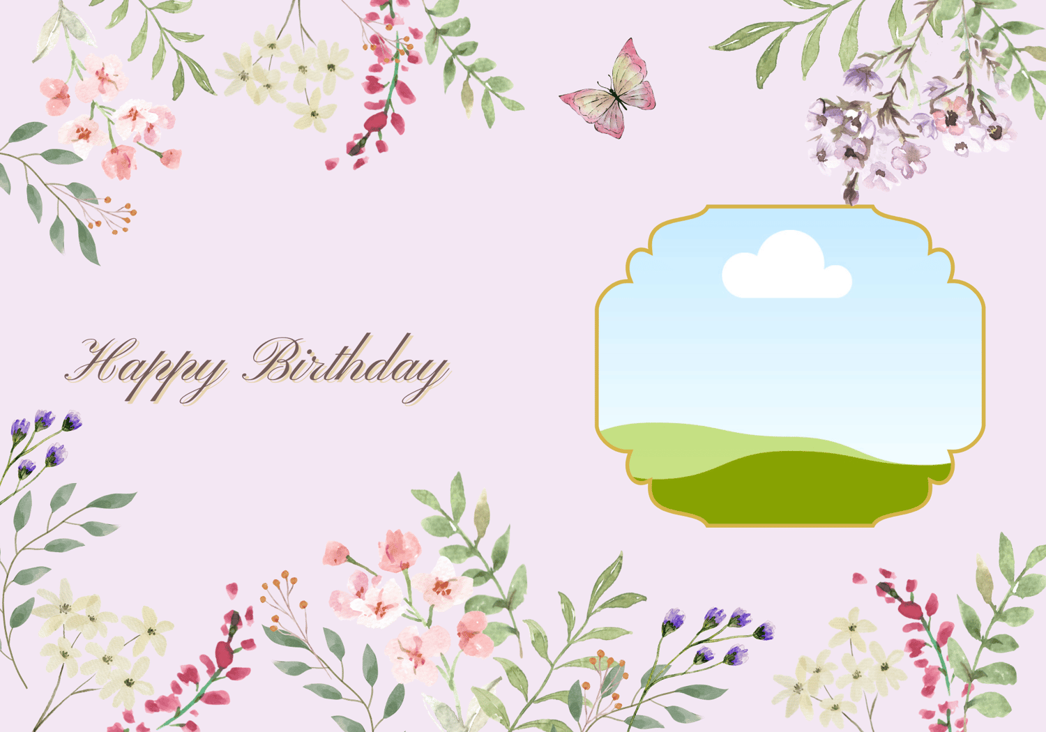 Watercolour Floral Folded Card Portrait | Customizable Canva Template | Digital. Outside design