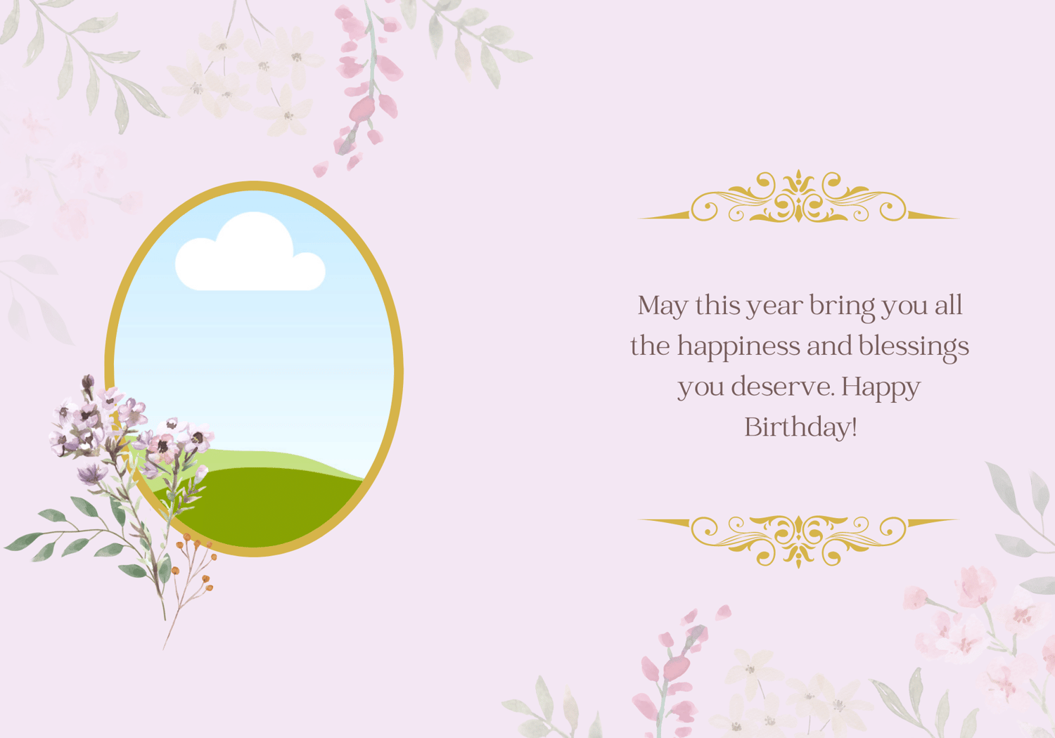 Watercolour Floral Folded Card Portrait | Customizable Canva Template | Digital. Inside design