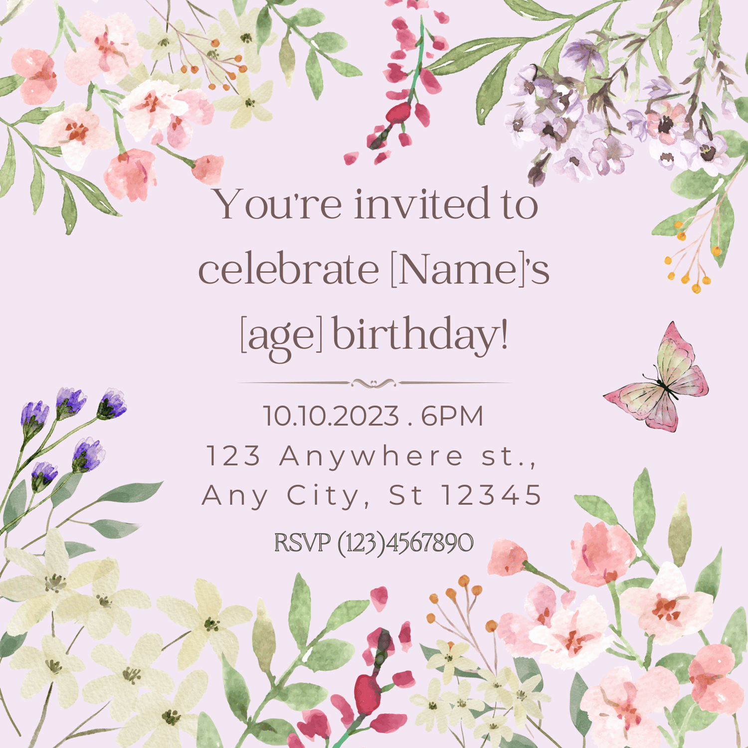 Watercolour Floral Invitation | Canva Template | Digital Design
