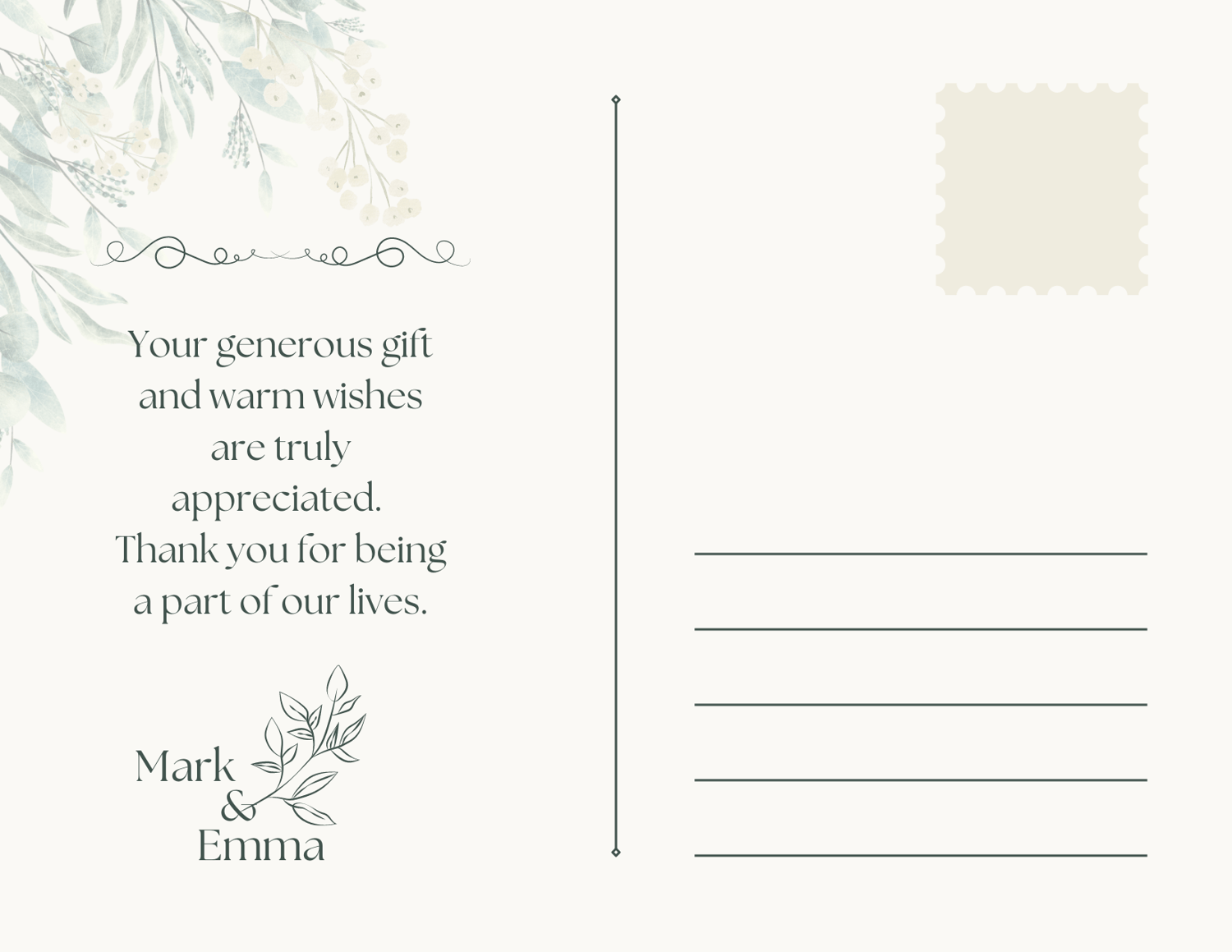 Fresh Elegance Postcard | Customizable Canva Template | Digital Download. Back design