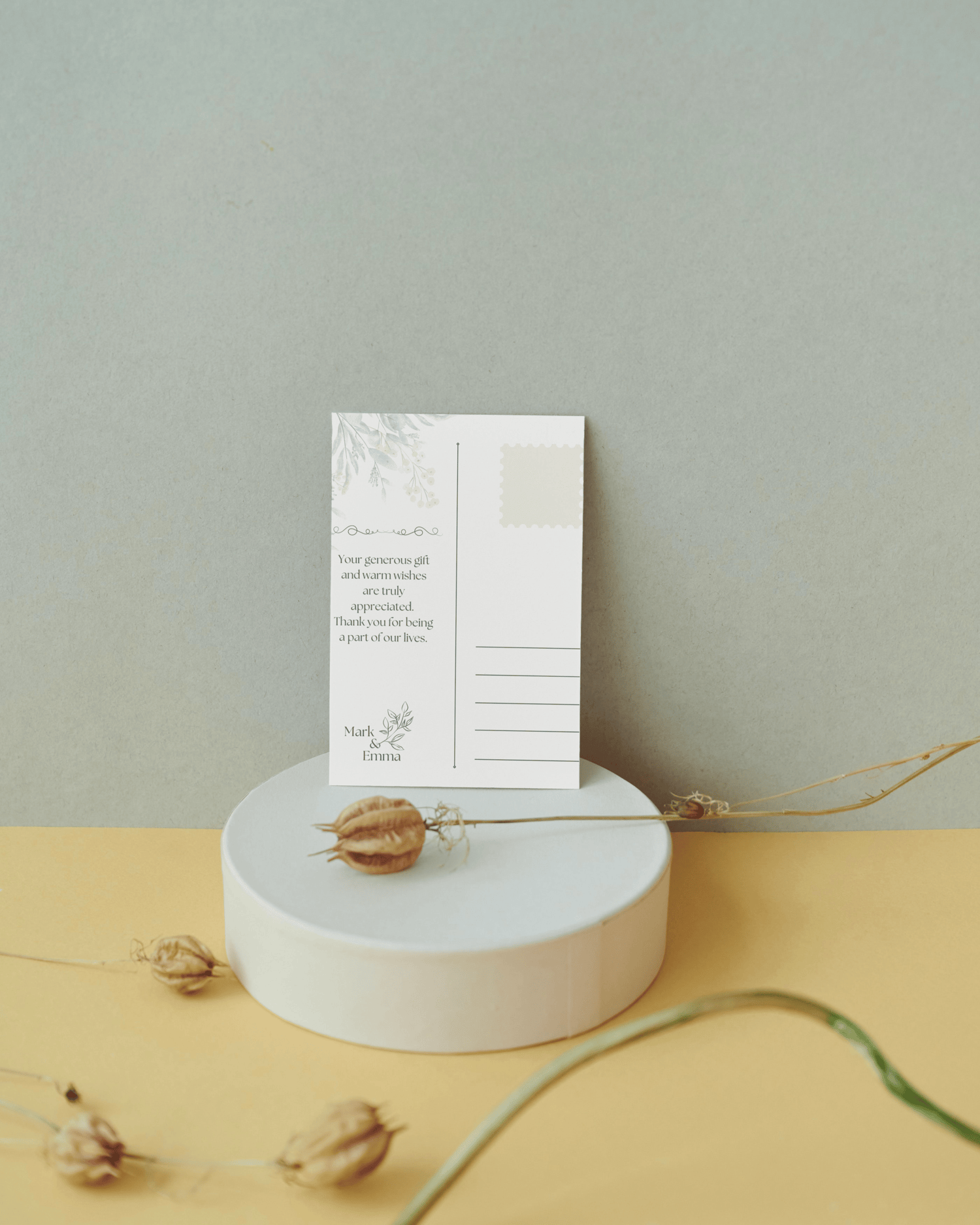 Fresh Elegance Postcard Portrait | Customizable Canva Template | Digital Download. Mock back