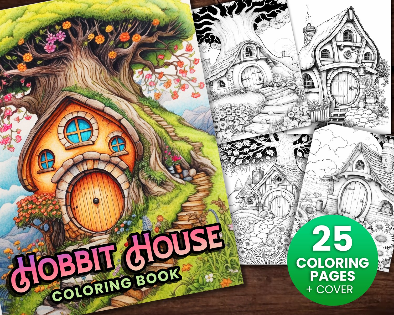 25 Hobbit Homes Coloring Book, Adults kids Instant Download -Grayscale  Coloring Book -Printable PDF, Flower Houses, Gnome Houses - Payhip