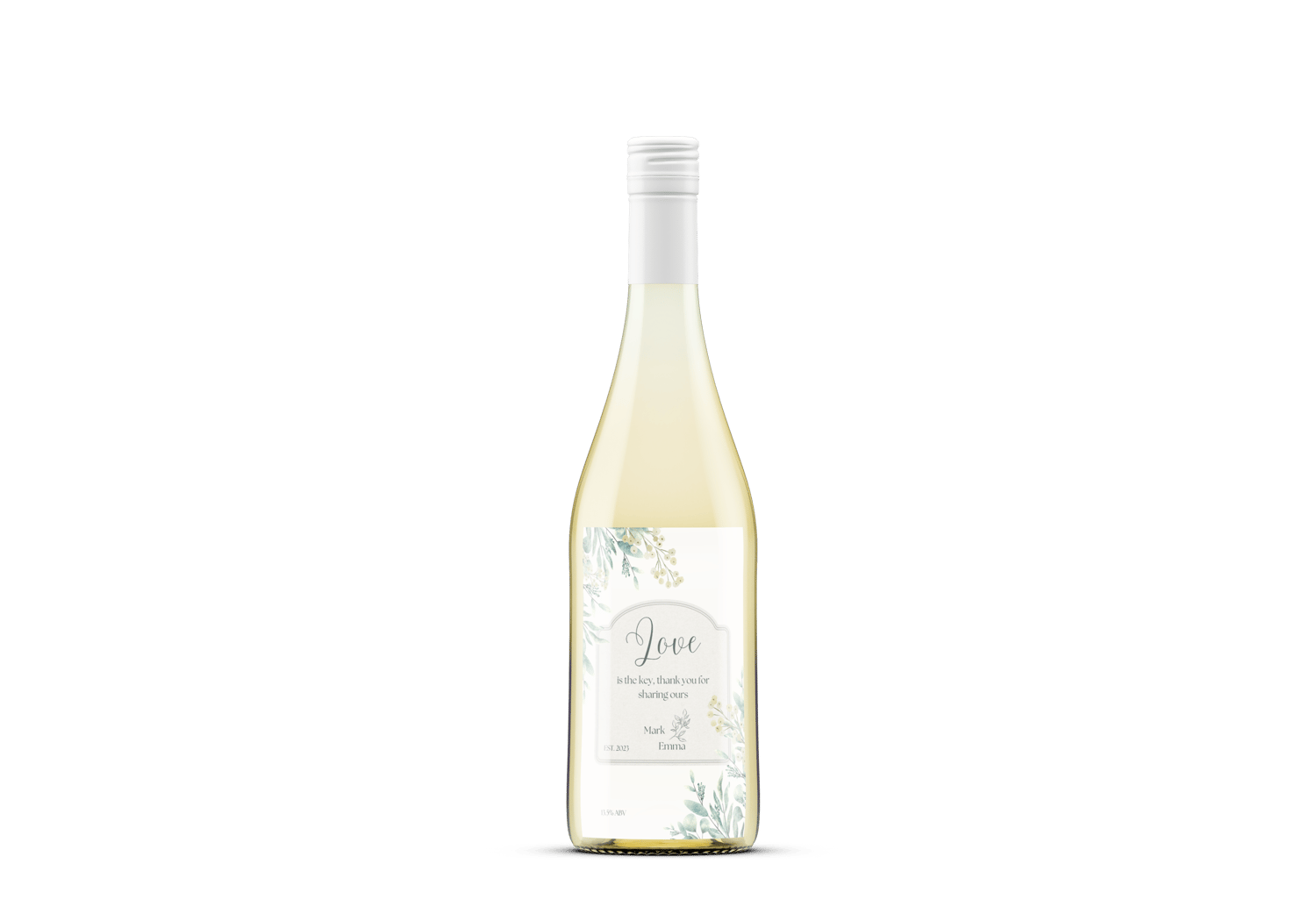 Fresh Elegance Sticker Label 4"x6" | Customizable Canva Template | Digital. Mock sticker on wine bottle