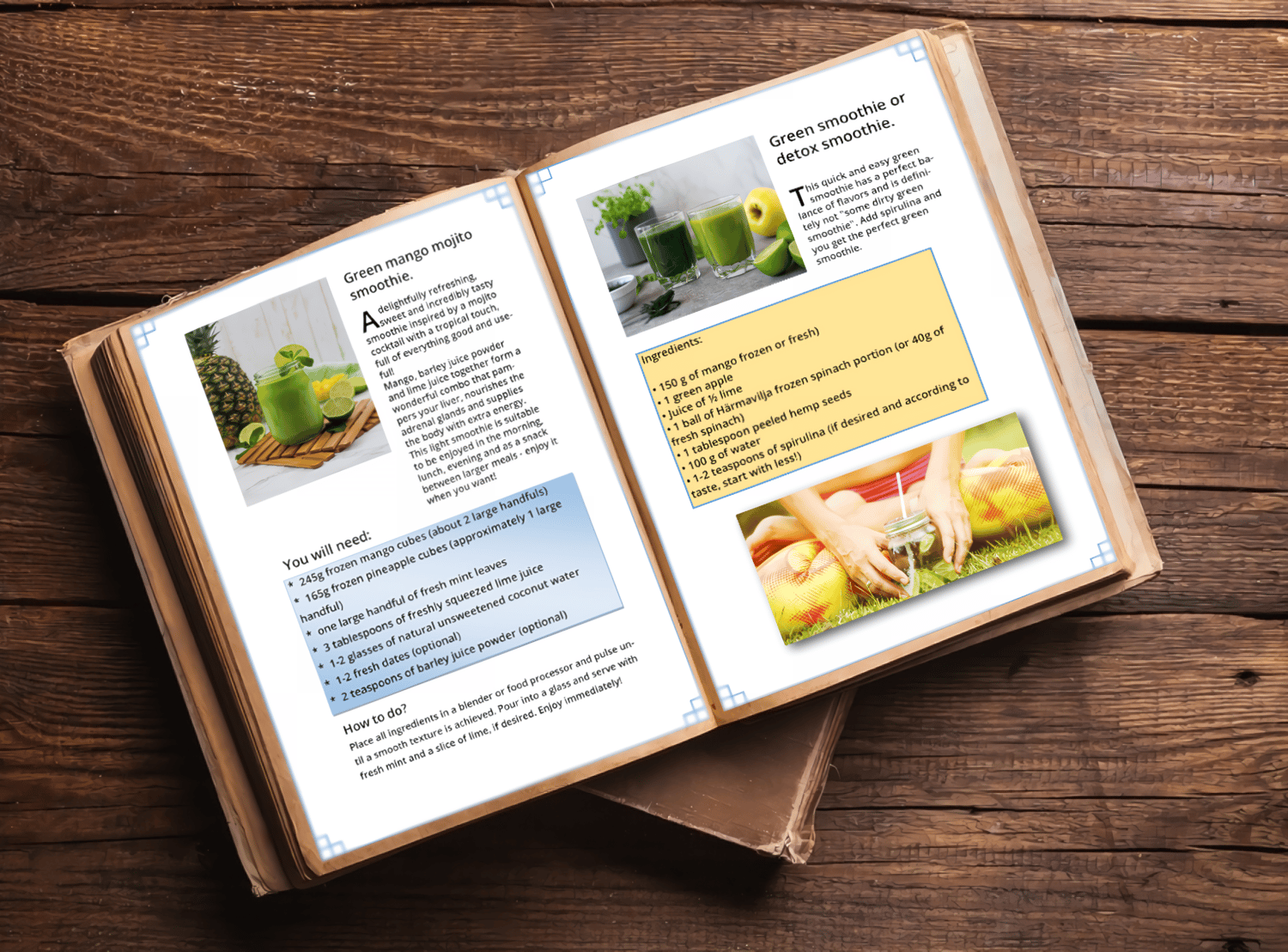 the smoothie recipe book is open on the table