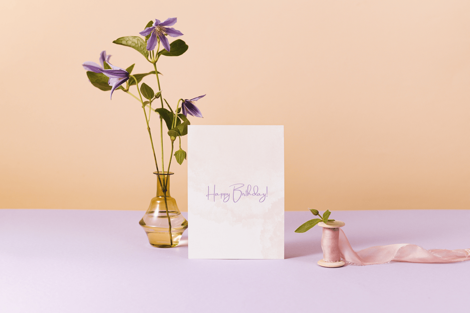 Delicate Purple Floral Frame Folded Card Portrait | Customizable Canva Template | Digital. Mock outside back