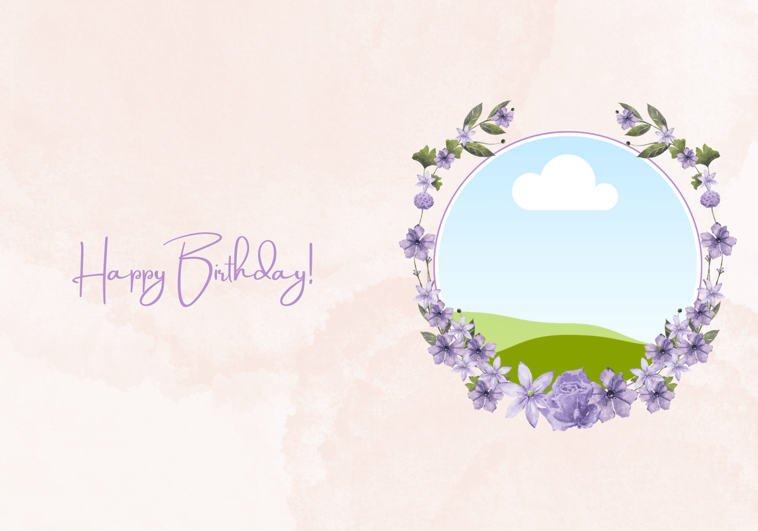 Delicate Purple Floral Frame Folded Card Portrait | Customizable Canva Template | Digital. Outside design