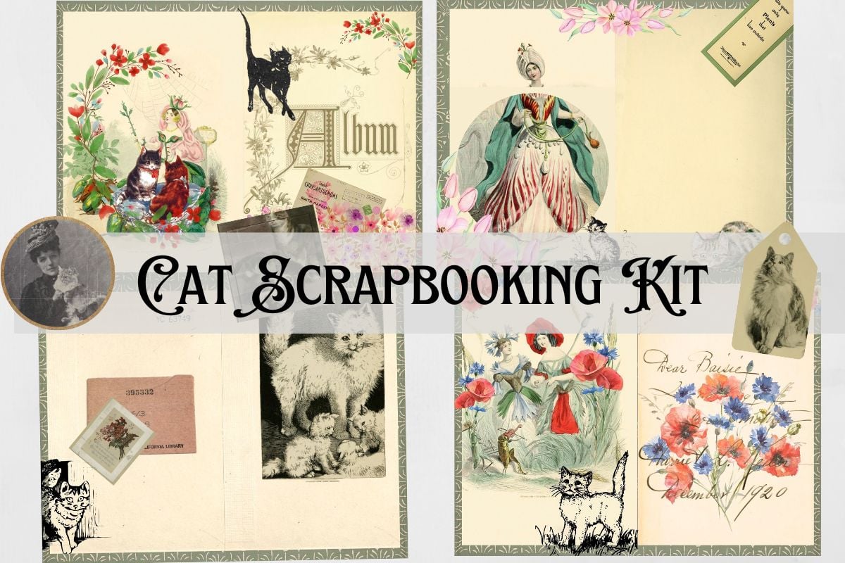 Cat Ephemera, Cat Journal Supplies, Kitten Junk Journal, Digital Download,  DIY Cat Stickers, Junk Journal Supplies, Printable Ephemera 