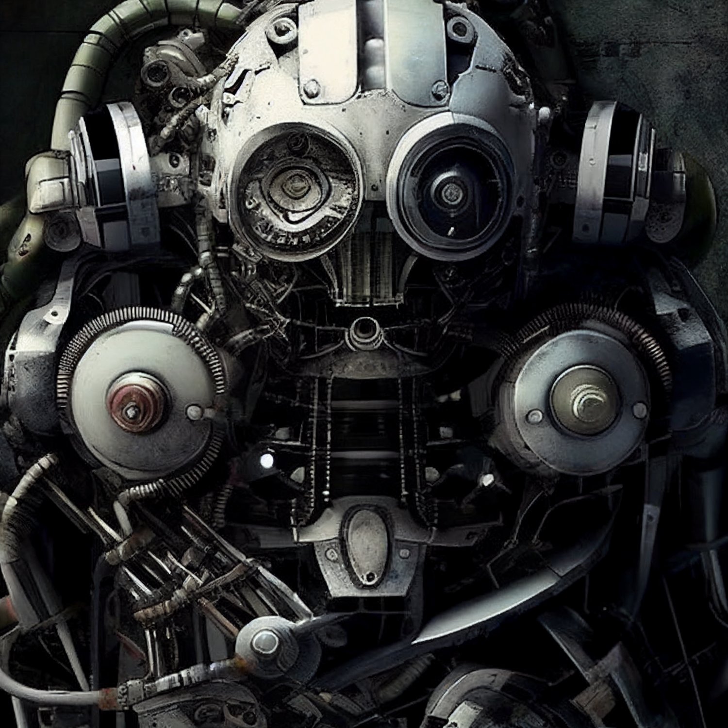 Robotic Looking Face made up of metal machine parts