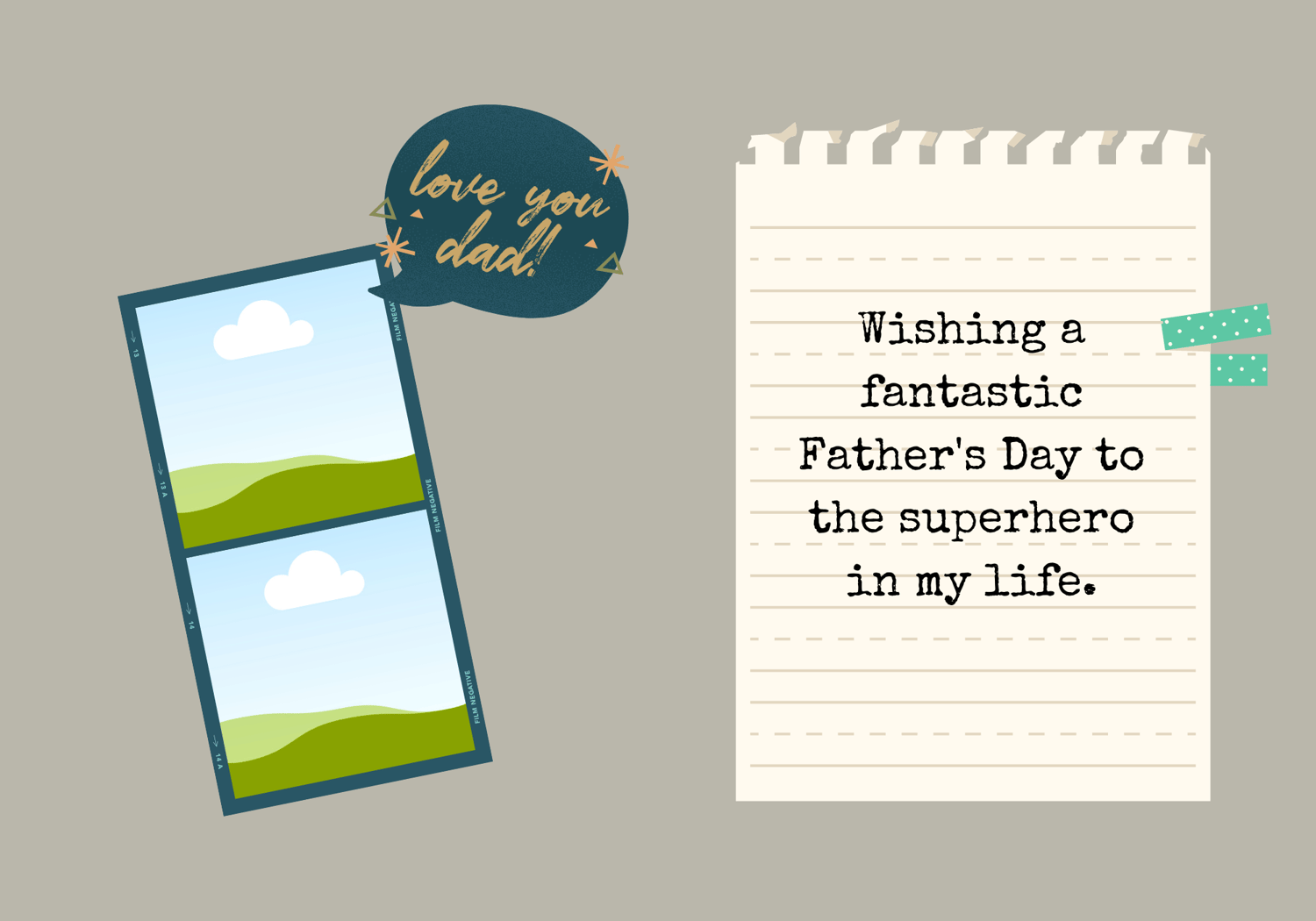 Customizable Father's Day Card Template - 'My Hero' badge and Photo Frames, inside