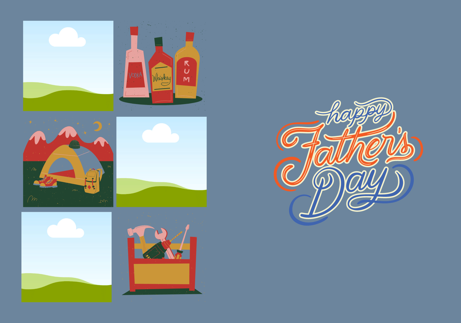 Customizable Father's Day Card Template - 'Happy Father's Day' and Photo Frames, outside