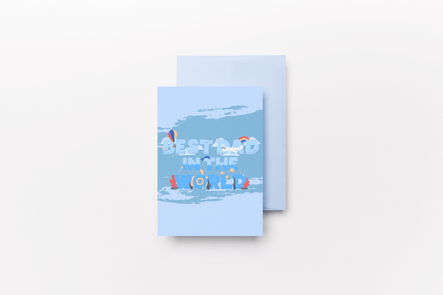 Customizable Father's Day Card Template - 'Best Dad In The World' and Photo Frames, mock image, outside back