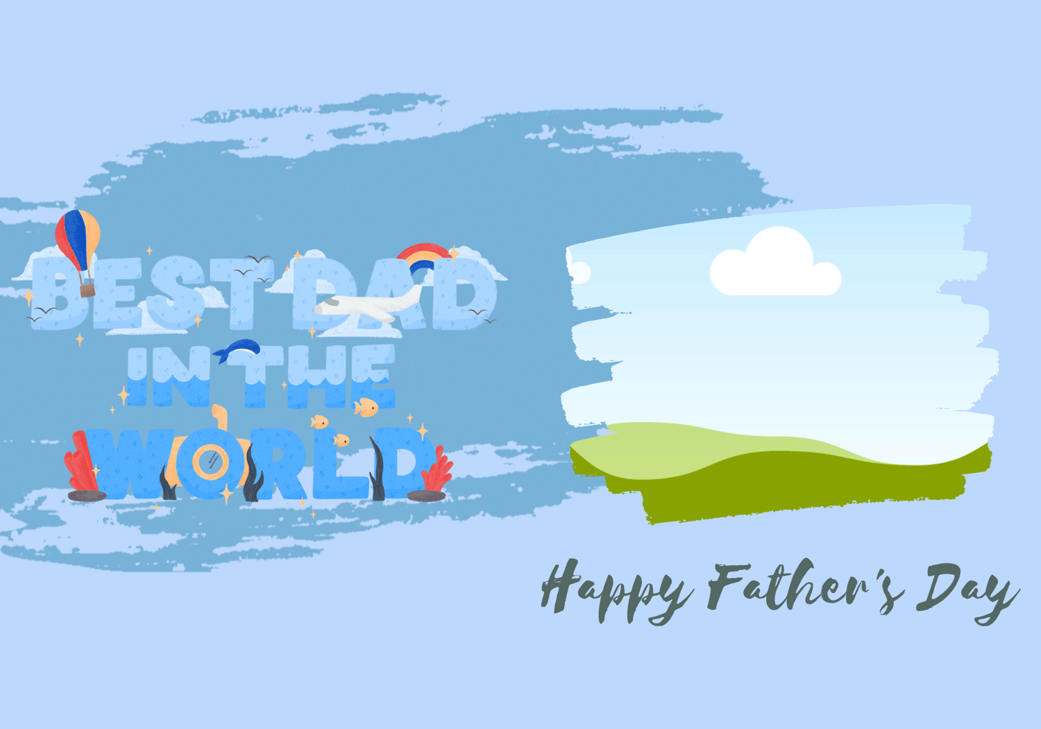 Customizable Father's Day Card Template - 'Best Dad In The World' and Photo Frames, outside