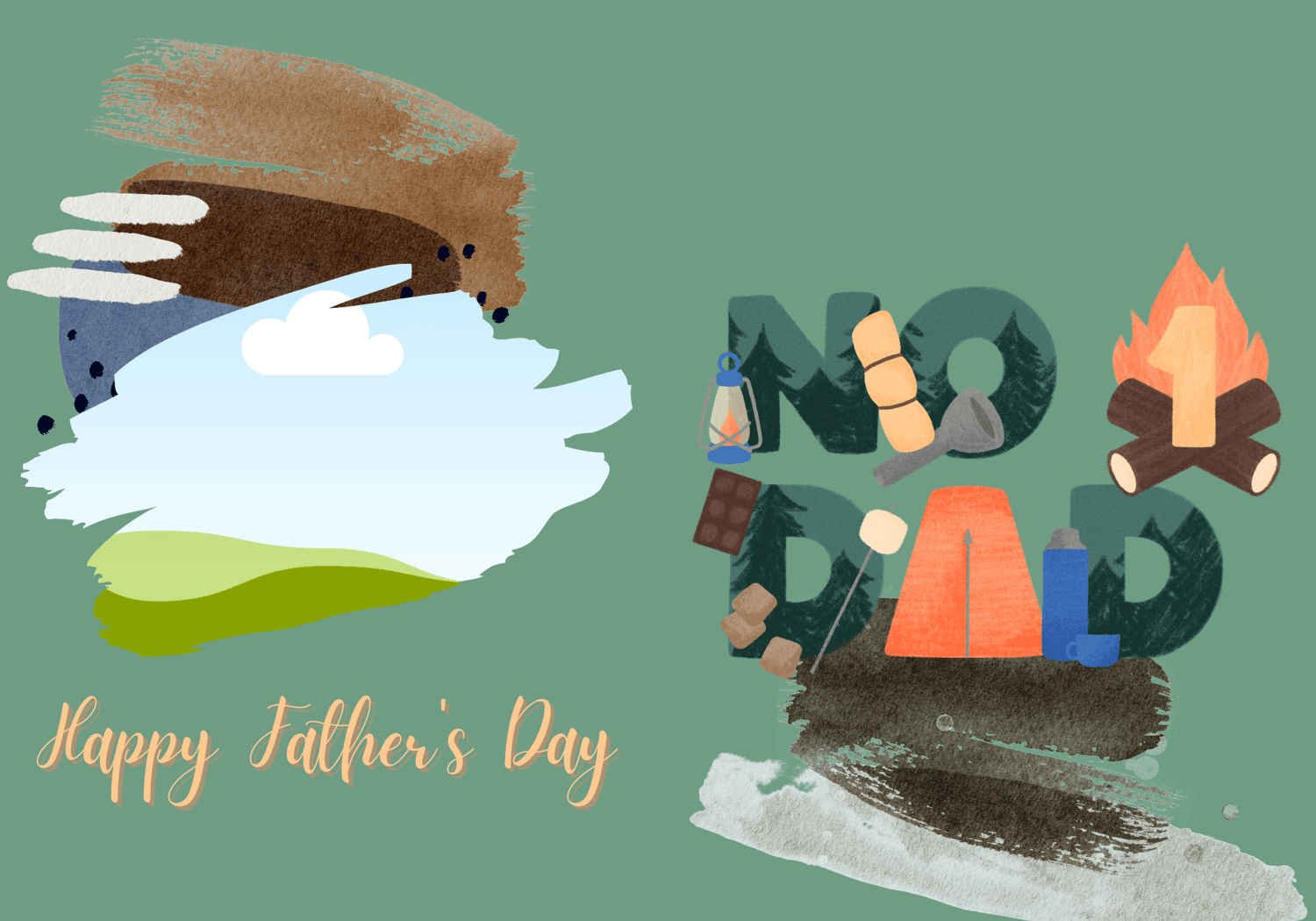 Customizable Fathers Day Card Template - Number One Dad and Photo Frames, outside