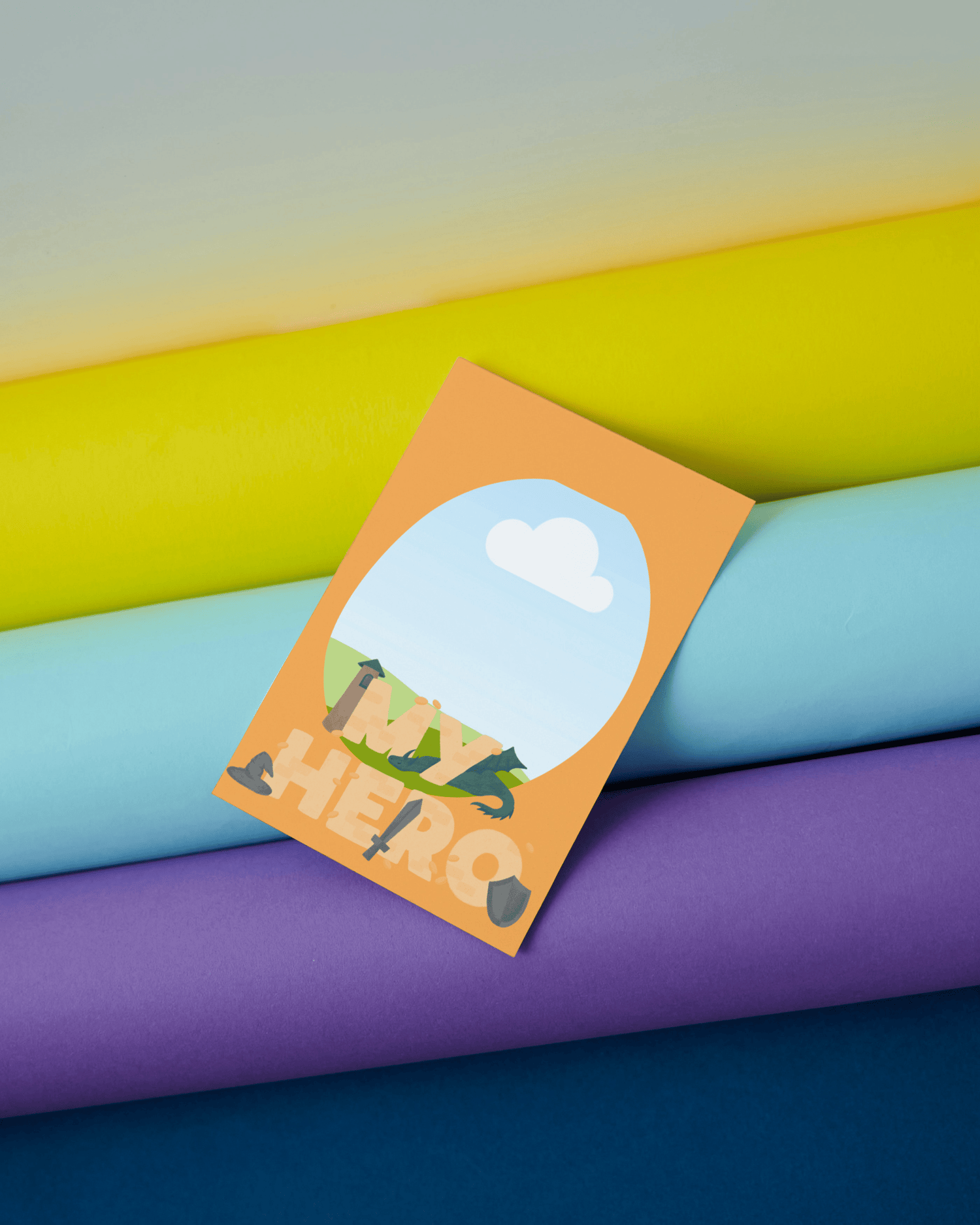 Customizable Father's Day Card Template - 'My Hero' and Photo Frames, mock image, outside back
