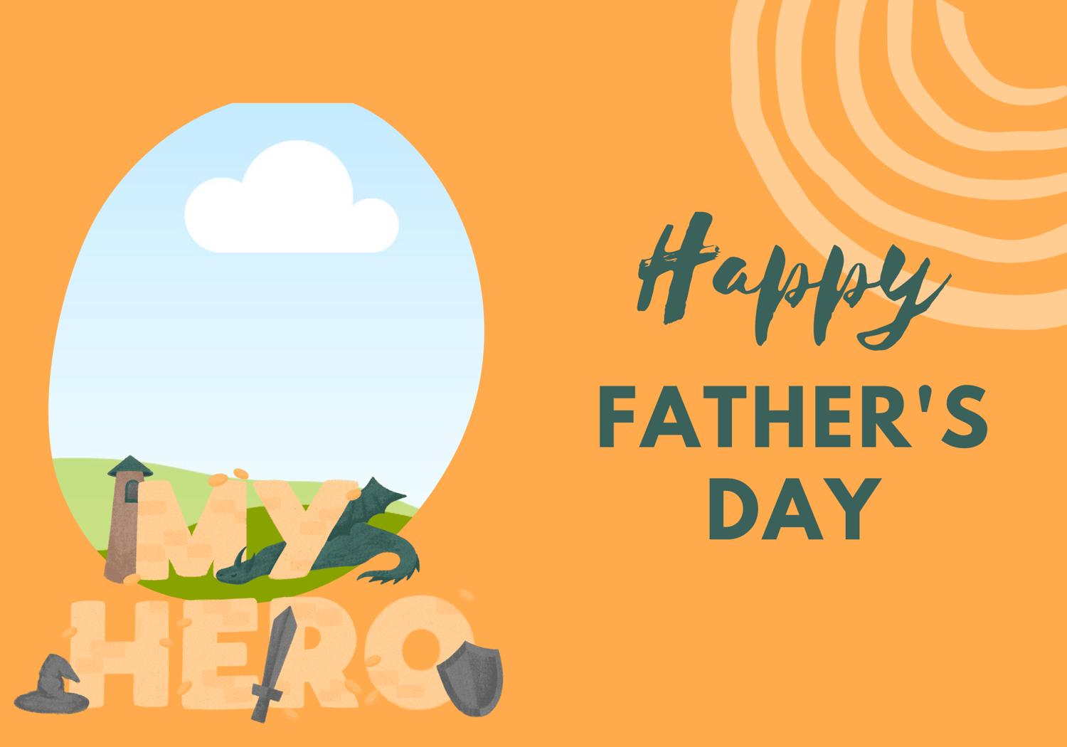 Customizable Father's Day Card Template - 'My Hero' and Photo Frames, outside