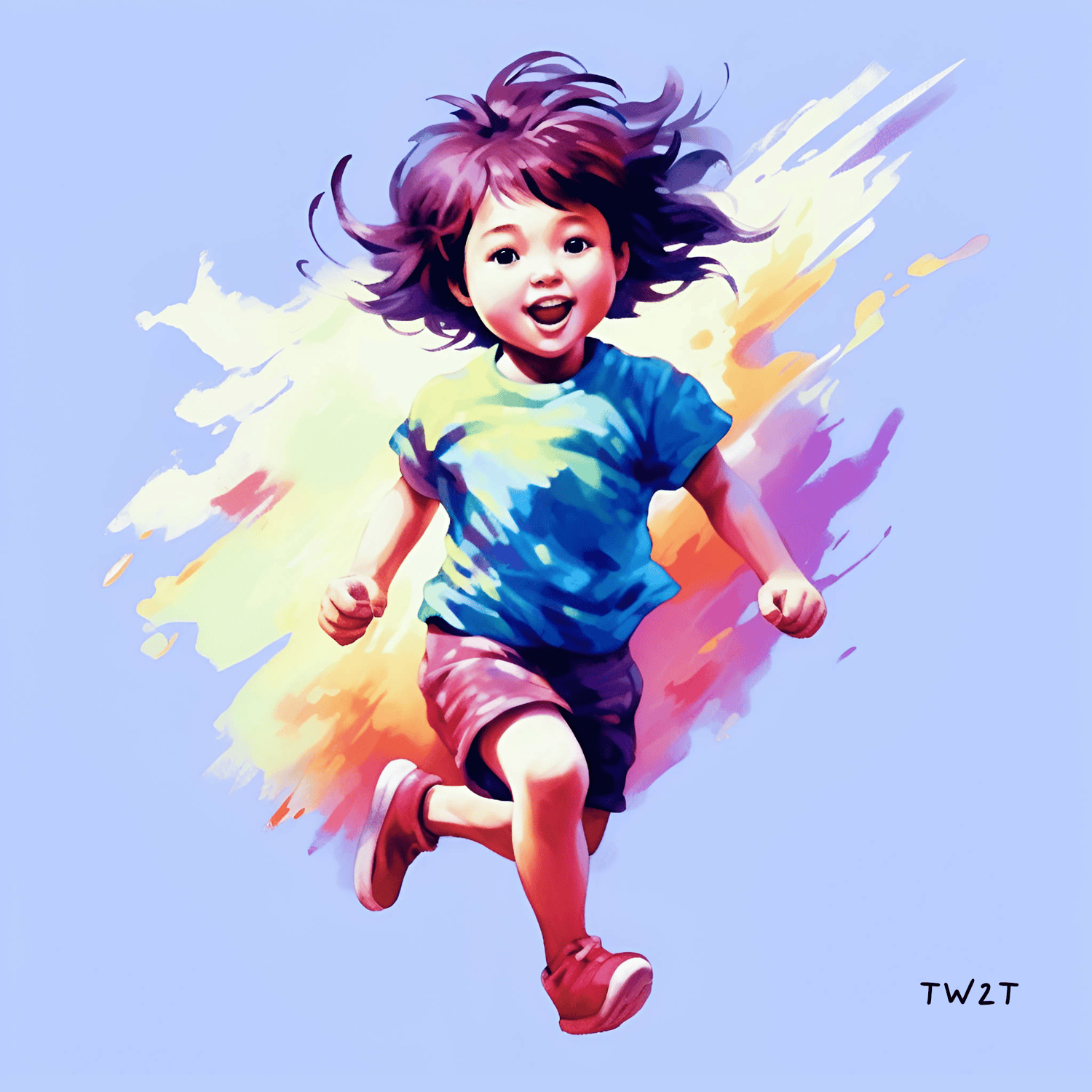 Young kid running free, digital art by @theways2teach