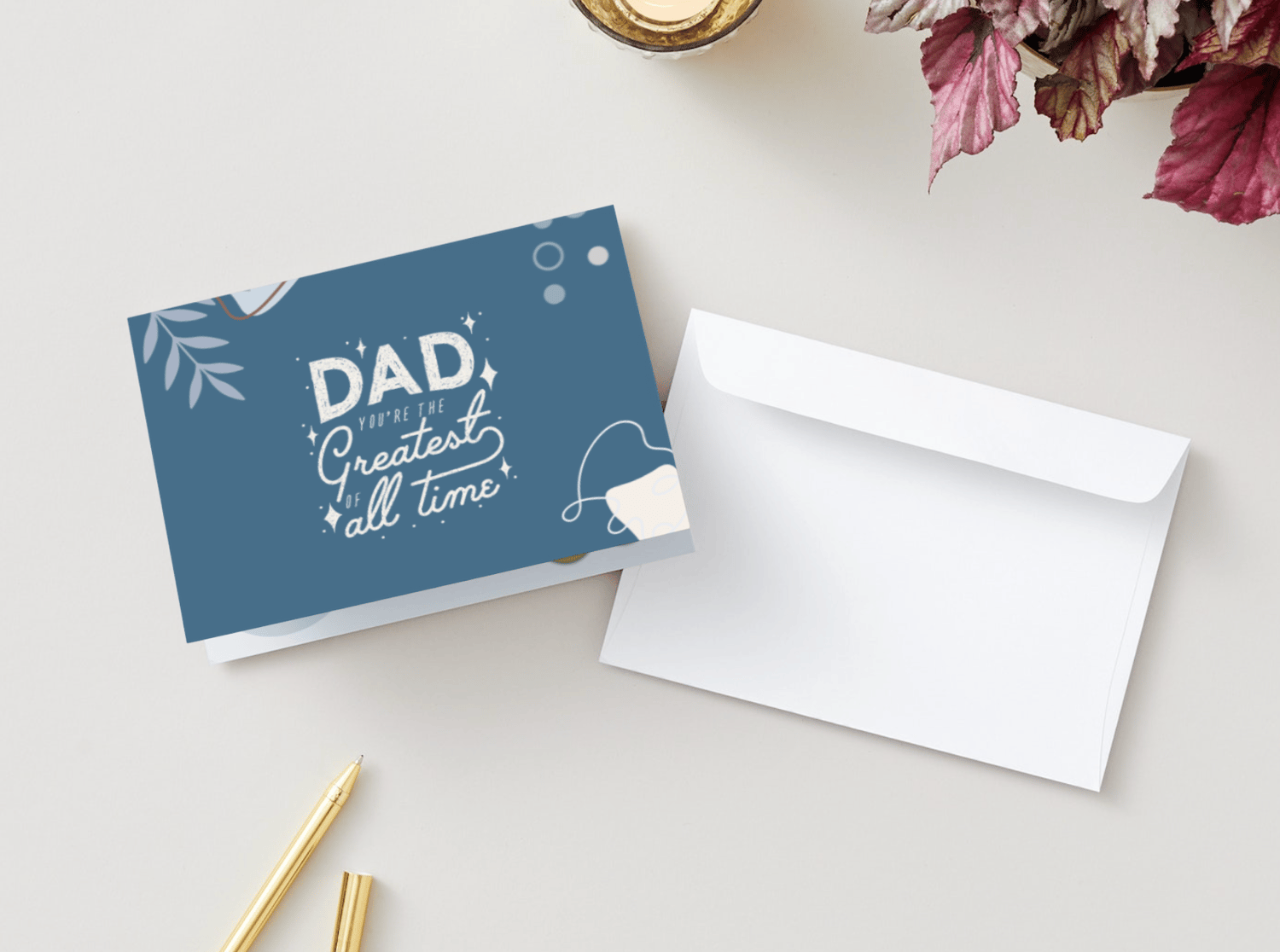 Customizable Father's Day Card Template - 'The Greatest of All Time' and Photo Frames, Landscape, mock image, outside front