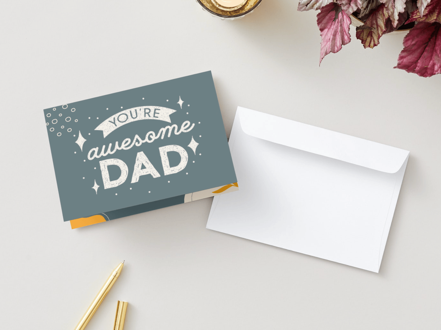 Customizable Father's Day Card Template - 'Awesome Dad' and Photo Frames, Landscape, mock image, outside front