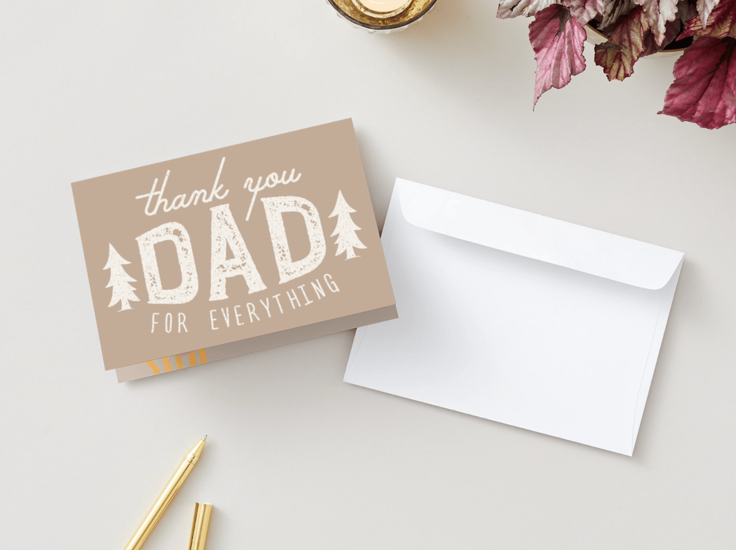 Customizable Father's Day Card Template - 'Thank you Dad' and Photo Frames, Landscape, mock image, outside front