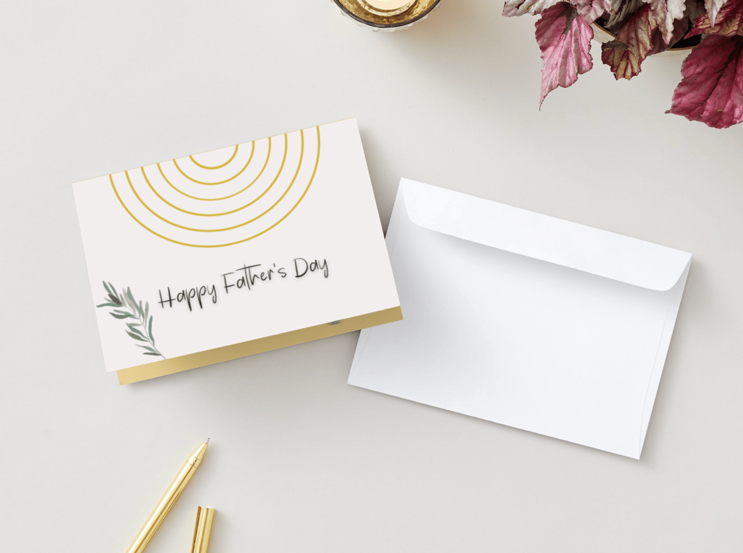 Customizable Father's Day Card Template - 'Semi Circle Shape' and Photo Frames, Landscape, mock image, outside front