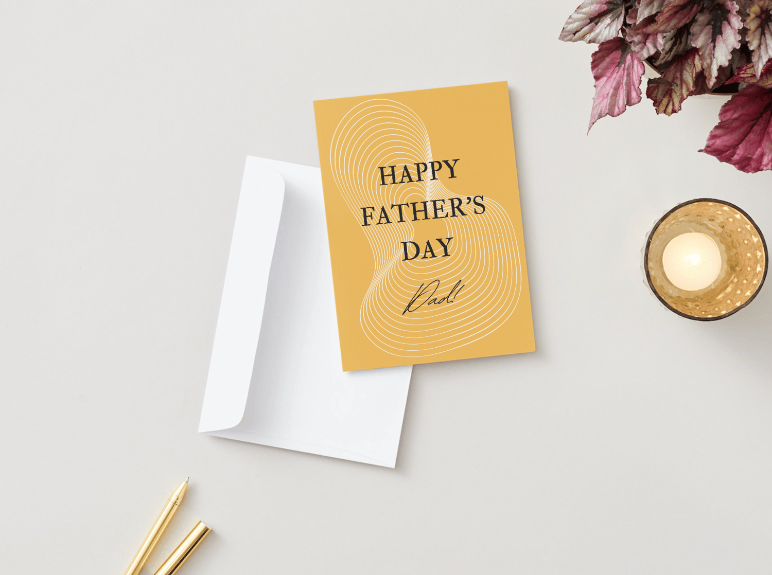Customizable Father's Day Card Template - 'Geometric Lines' and Photo Frames, Landscape, mock image, outside front