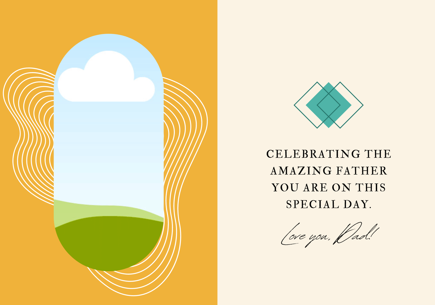 Customizable Father's Day Card Template - 'Geometric Lines' and Photo Frames, Landscape, inside