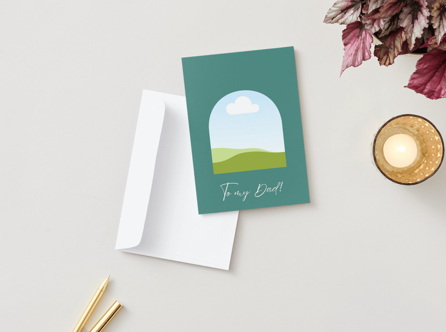 Customizable Father's Day Card Template - 'Lines and Shapes' and Photo Frames, Landscape, mock image, outside front