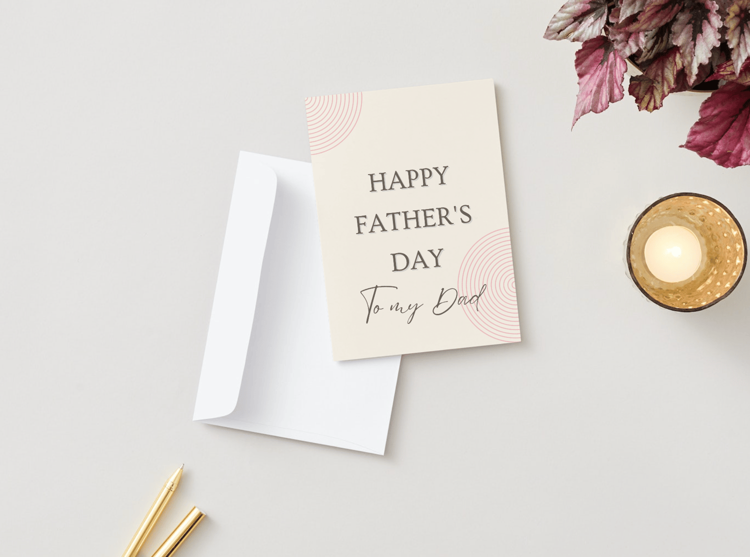 Customizable Father's Day Card Template - 'Circle Shape and Lines' and Photo Frames, Landscape, mock image, outside front