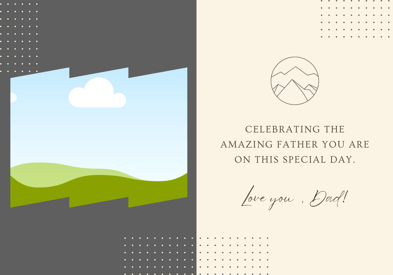 Customizable Father's Day Card Template - 'Dots and Rectangle Shape' and Photo Frames, Landscape, inside