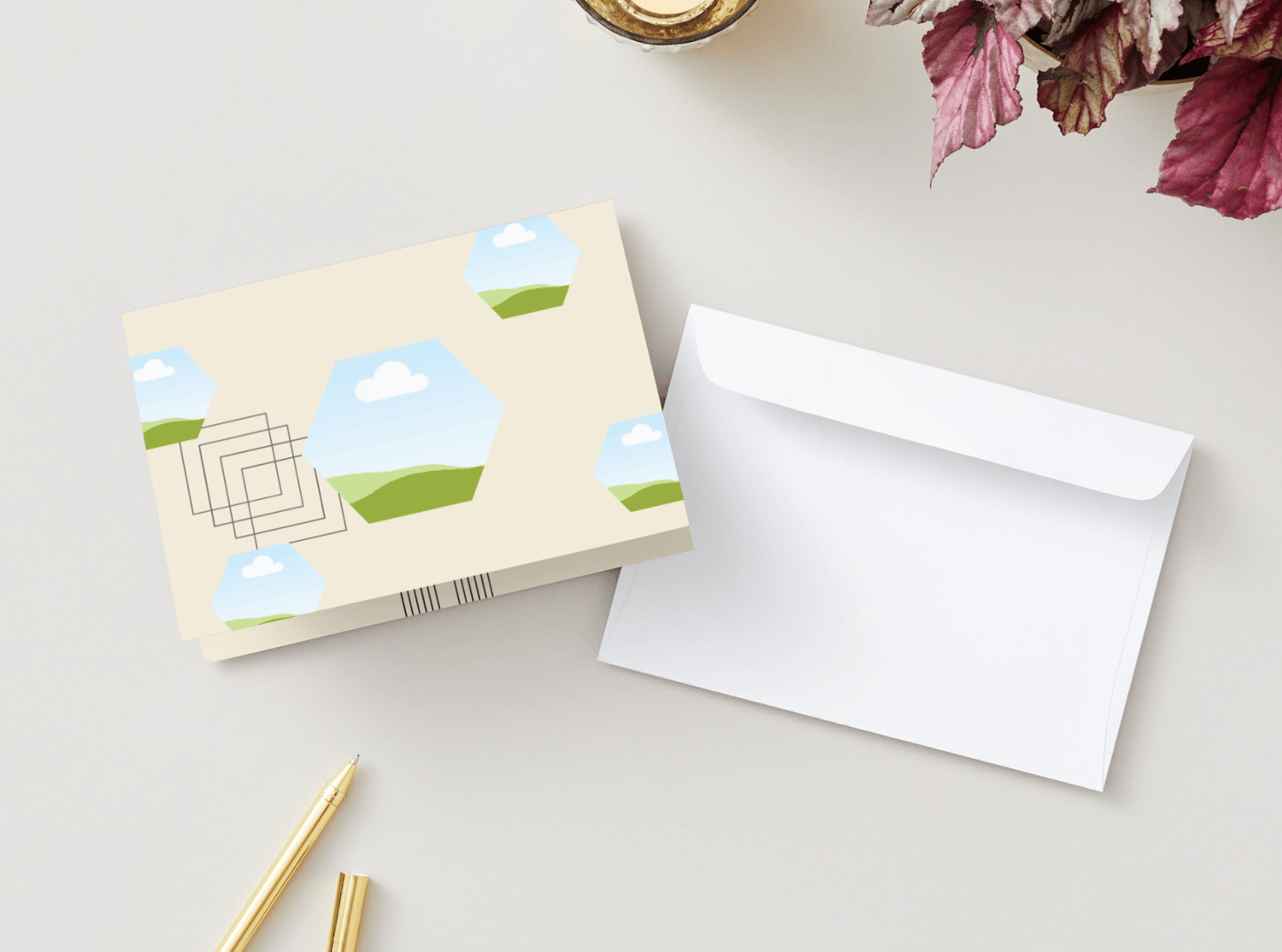 Customizable Father's Day Card Template - 'Geometric Shapes' and Photo Frames, Landscape, mock image, outside back
