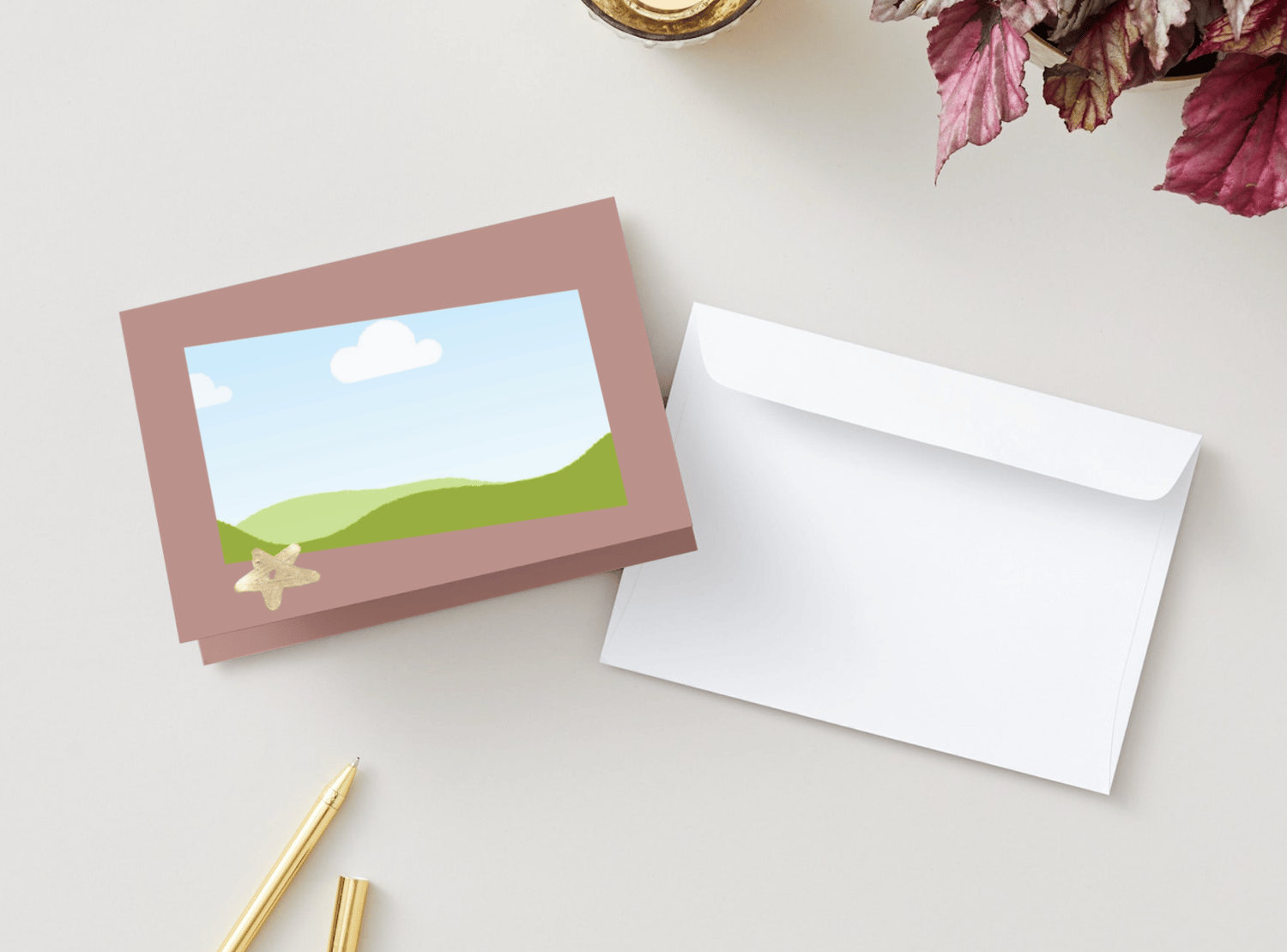 Customizable Father's Day Card Template - 'Golden Star' and Photo Frames, Landscape, mock image, outside front